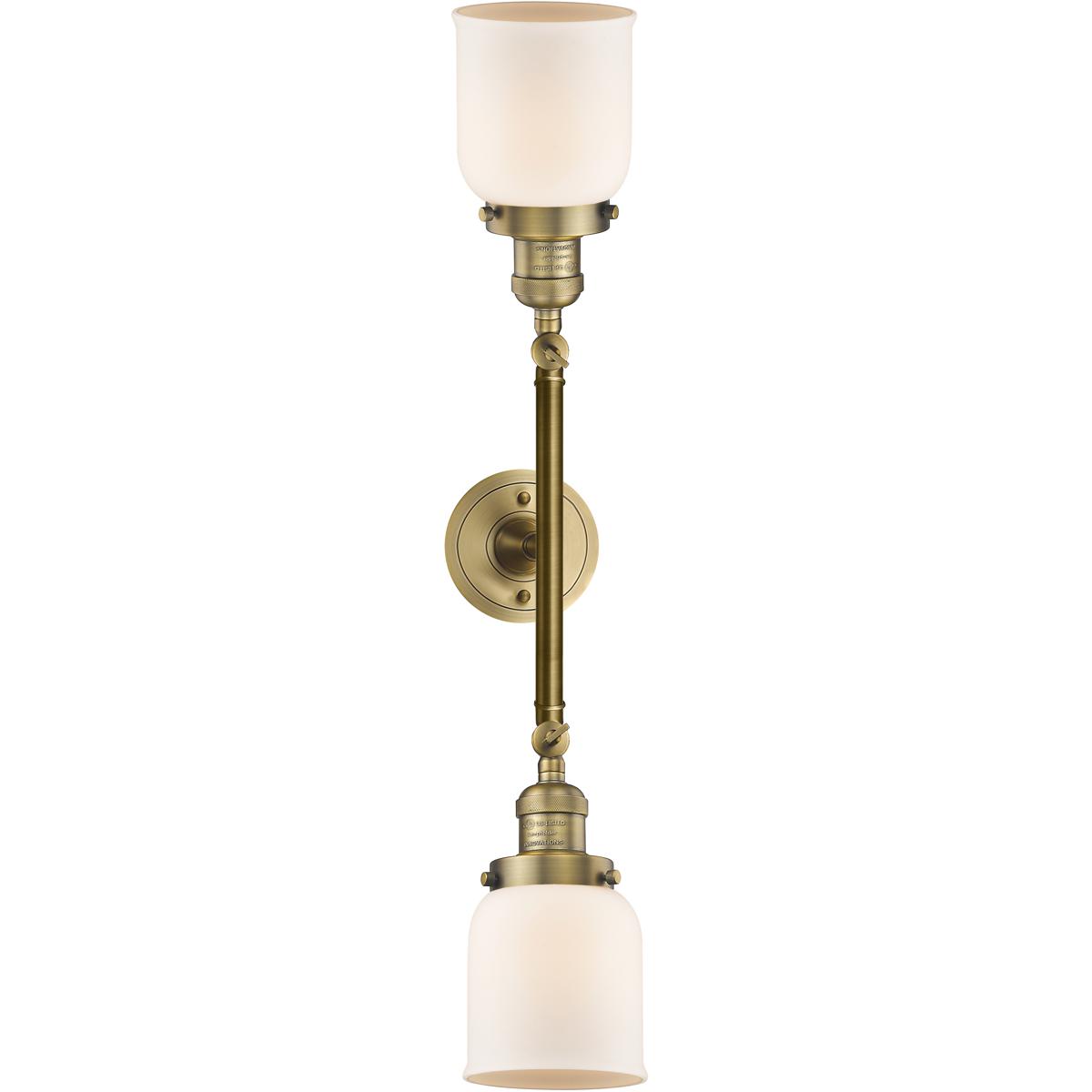 Innovations Lighting 208-BB-G51 Franklin Restoration Small Bell 2 Light 16 inch Brushed Brass Bath Vanity Light Wall Light in Matte White Glass, Frank