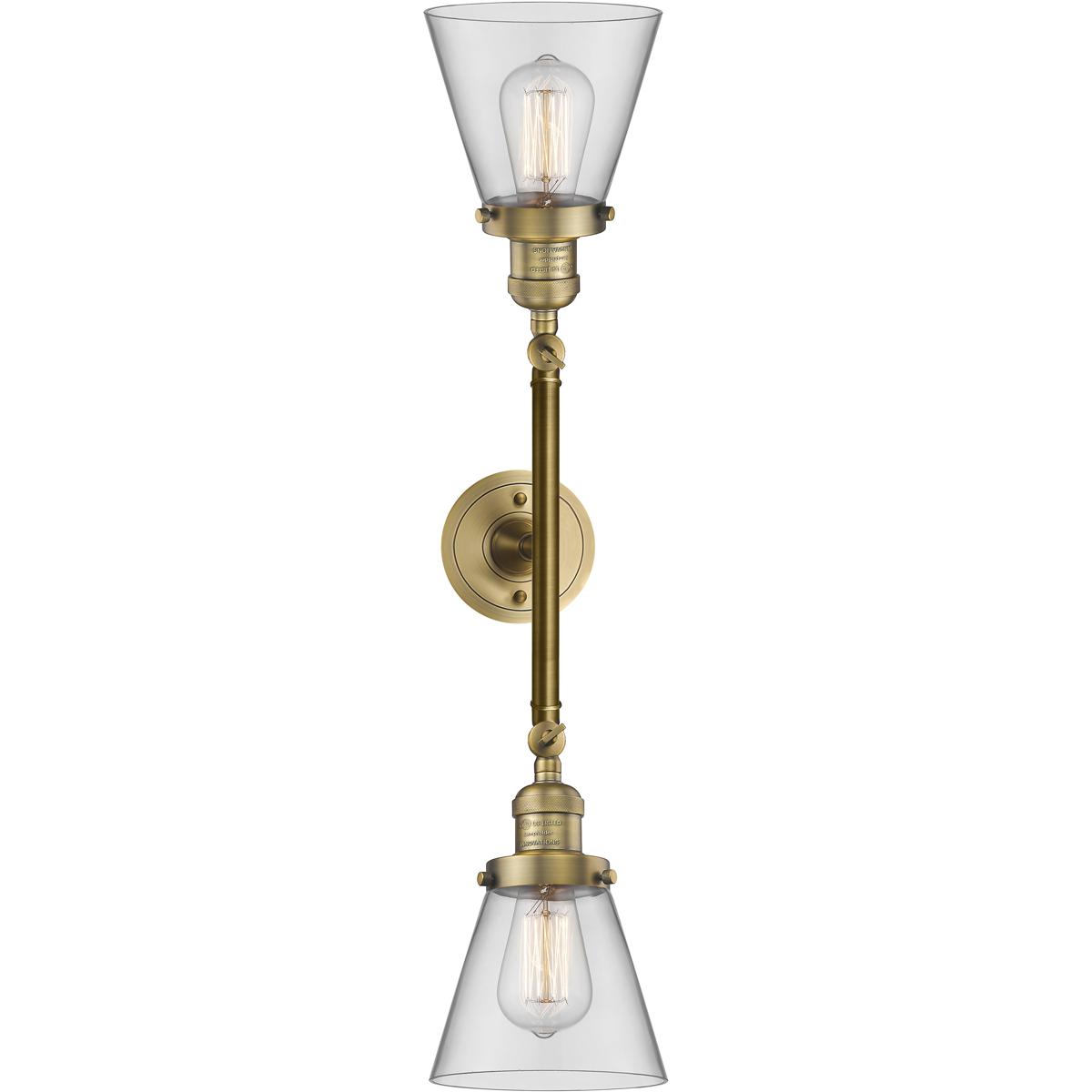 Innovations Lighting 208-BB-G62-LED Franklin Restoration Small Cone LED 16 inch Brushed Brass Bath Vanity Light Wall Light in Clear Glass, Franklin Re