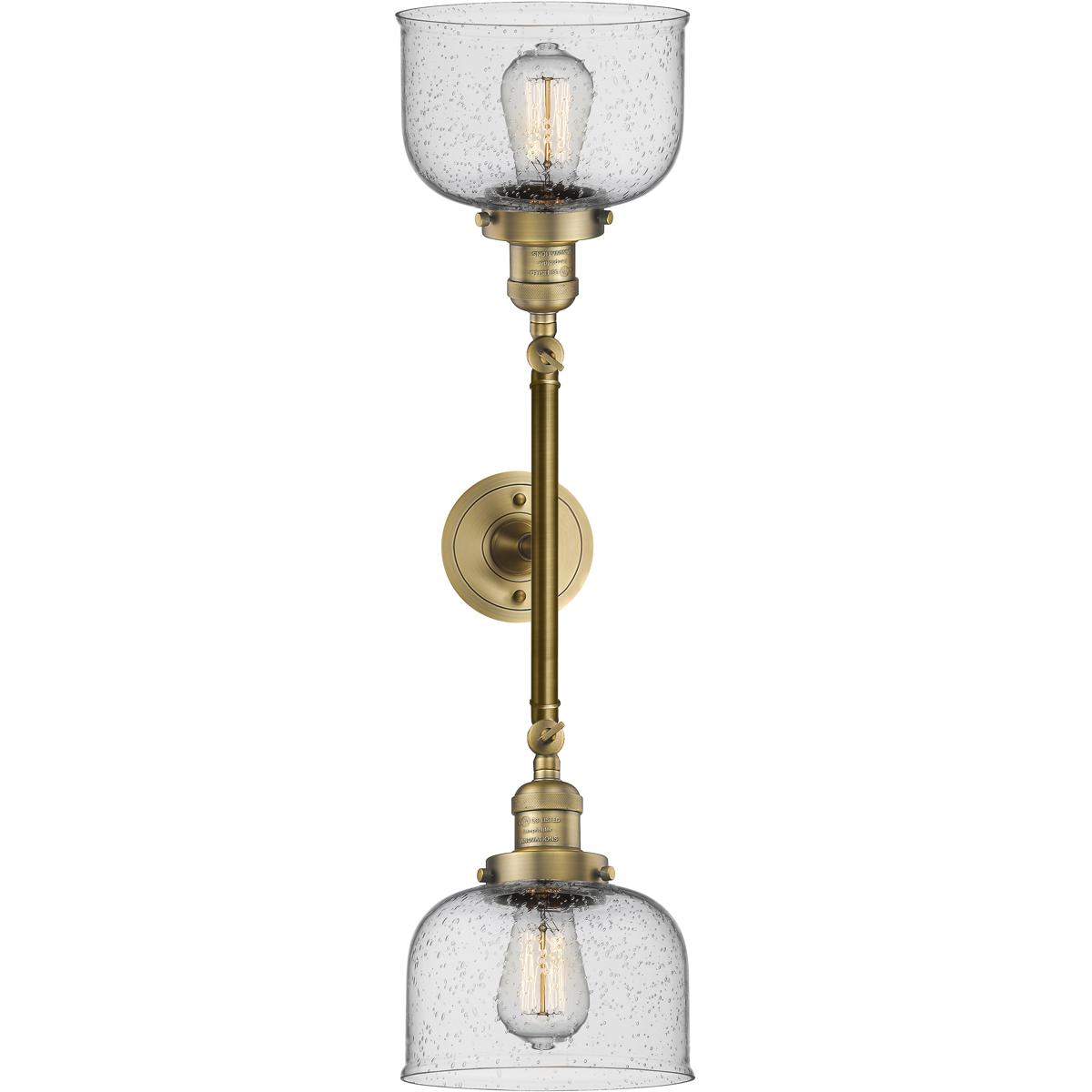Innovations Lighting 208-BB-G74 Franklin Restoration Large Bell 2 Light 19 inch Brushed Brass Bath Vanity Light Wall Light in Seedy Glass, Franklin Re