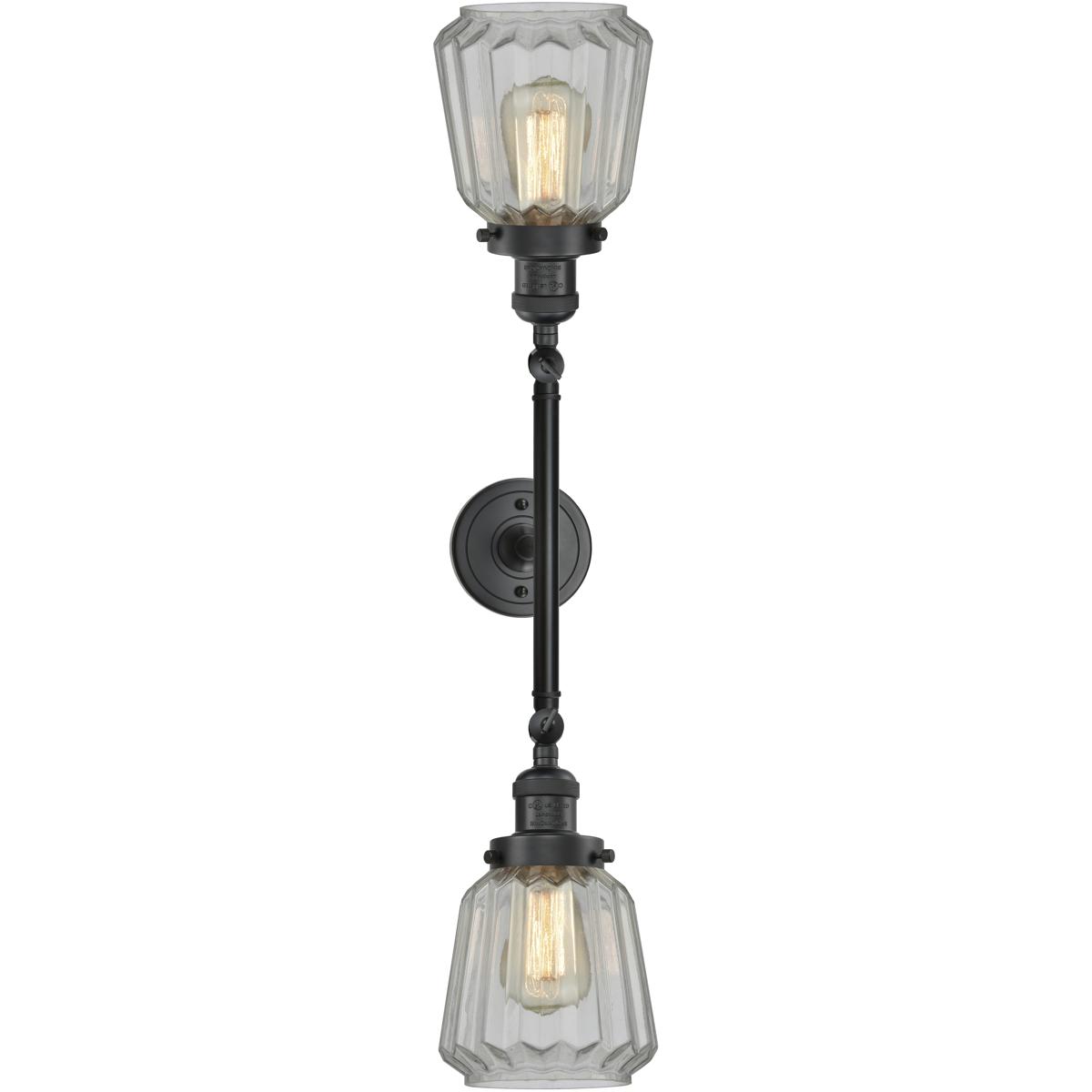 Innovations Lighting 208-BK-G142 Franklin Restoration Chatham 2 Light 16 inch Matte Black Bath Vanity Light Wall Light in Clear Glass, Franklin Restor