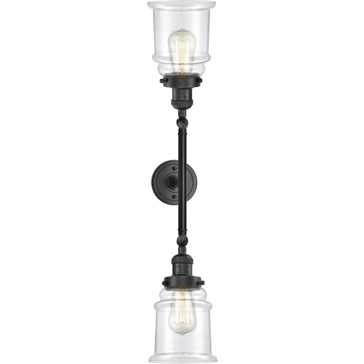 Innovations Lighting 208-BK-G182 Franklin Restoration Canton 2 Light 17 inch Matte Black Bath Vanity Light Wall Light in Clear Glass, Franklin Restora