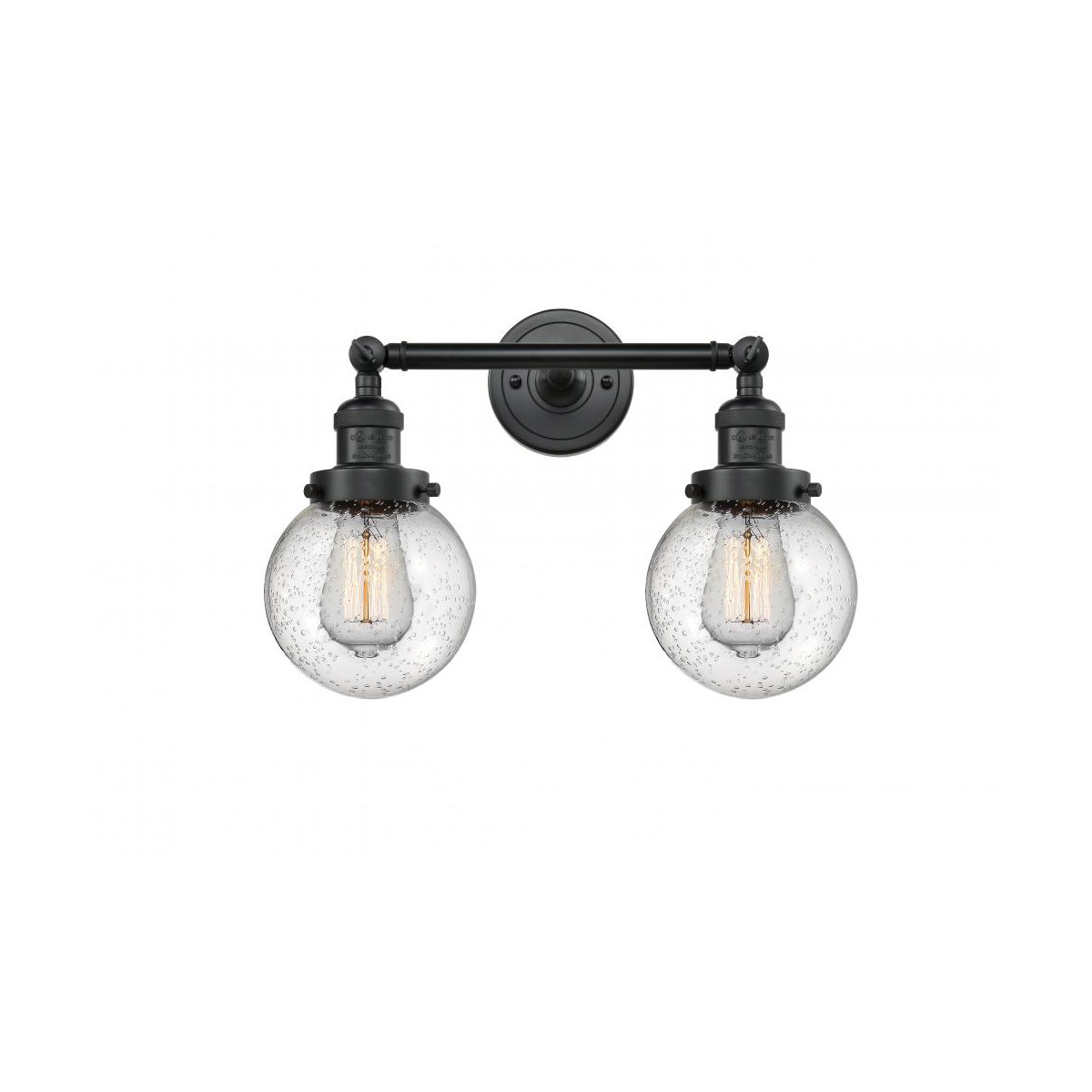 Innovations Lighting 208-BK-G204-6 Franklin Restoration Beacon 2 Light 17 inch Matte Black Bath Vanity Light Wall Light in Seedy Glass, Franklin Resto