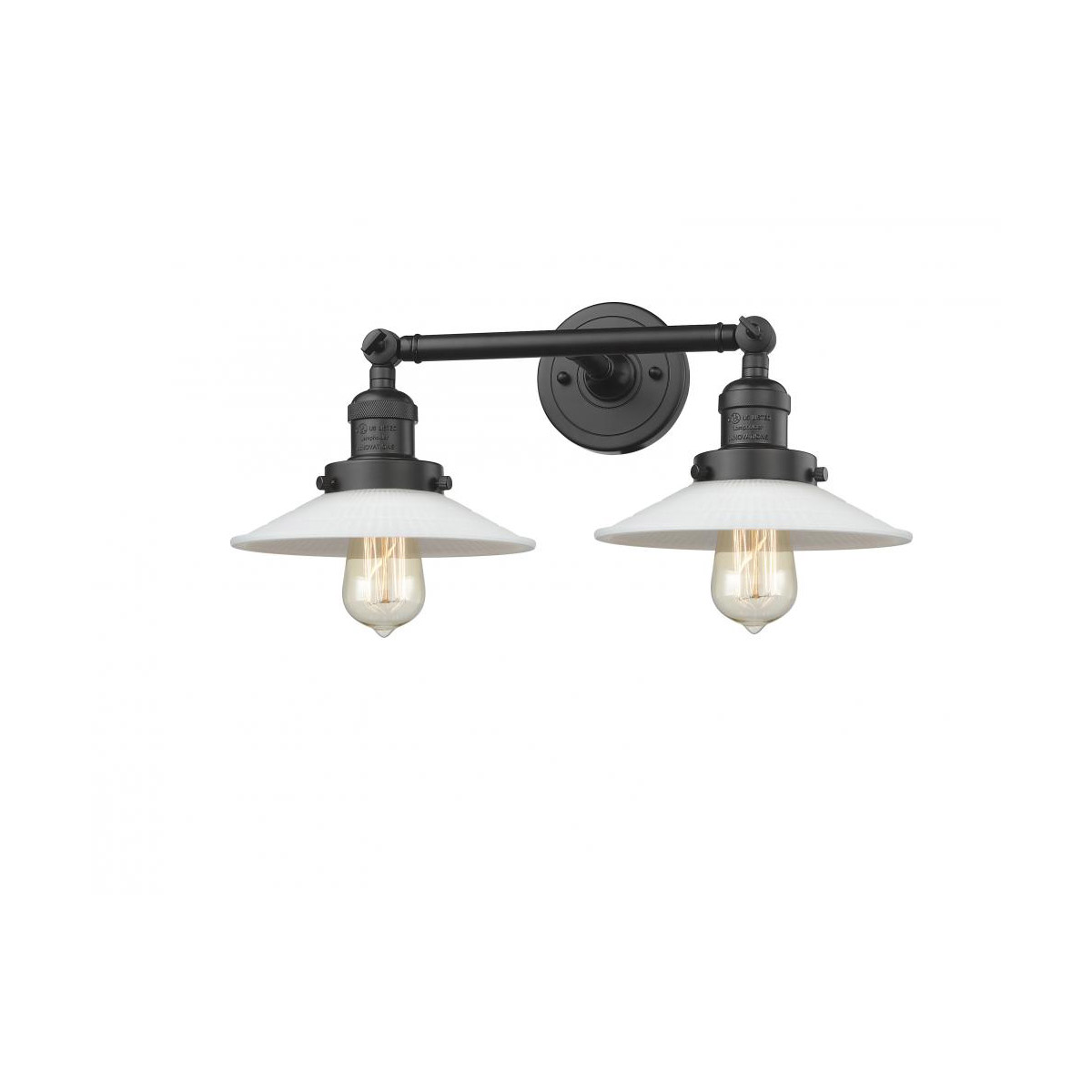 Innovations Lighting 208-OB-G1 Franklin Restoration Halophane 2 Light 18 inch Oil Rubbed Bronze Bath Vanity Light Wall Light in Matte White Halophane 