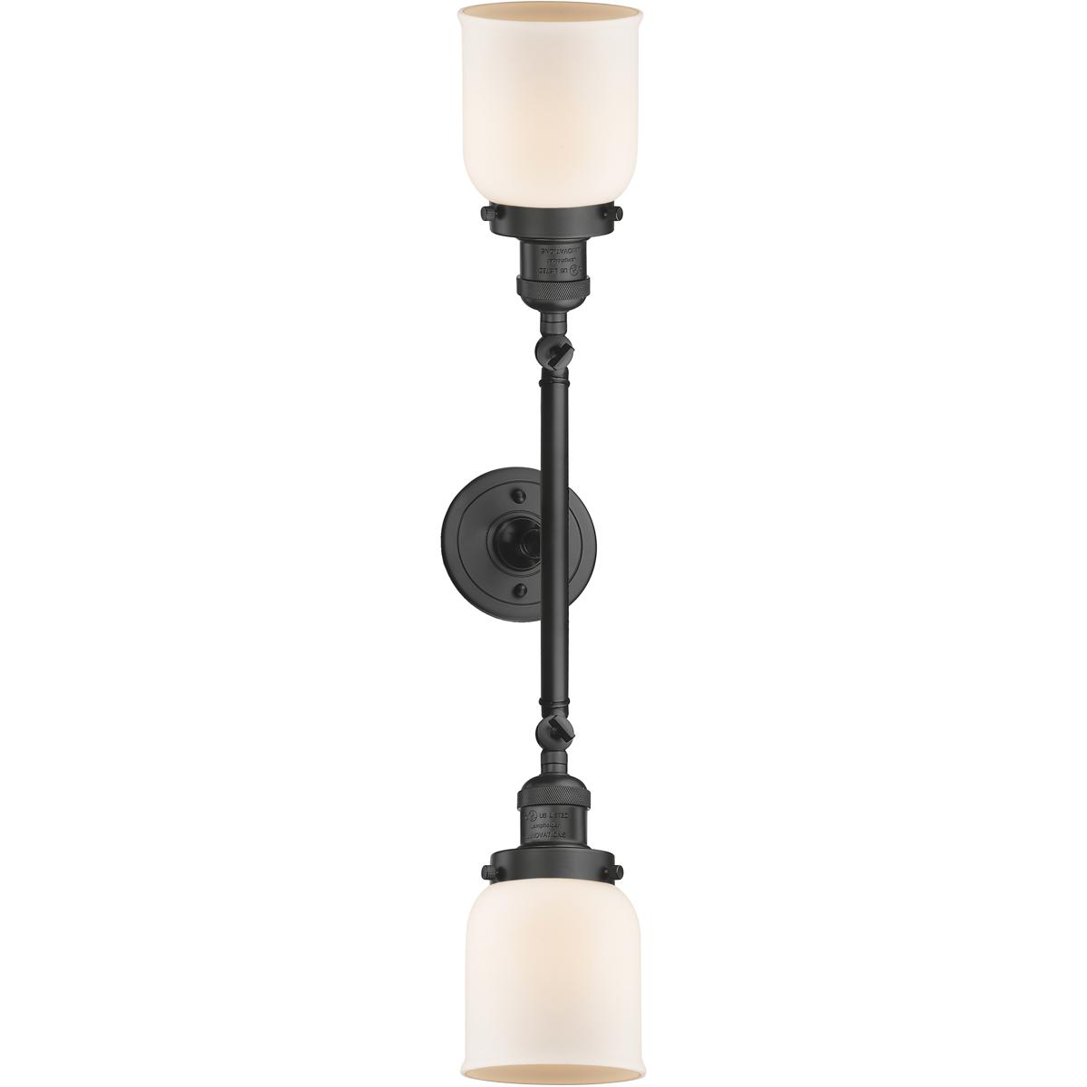 Innovations Lighting 208-OB-G51 Franklin Restoration Small Bell 2 Light 16 inch Oil Rubbed Bronze Bath Vanity Light Wall Light in Matte White Glass, F