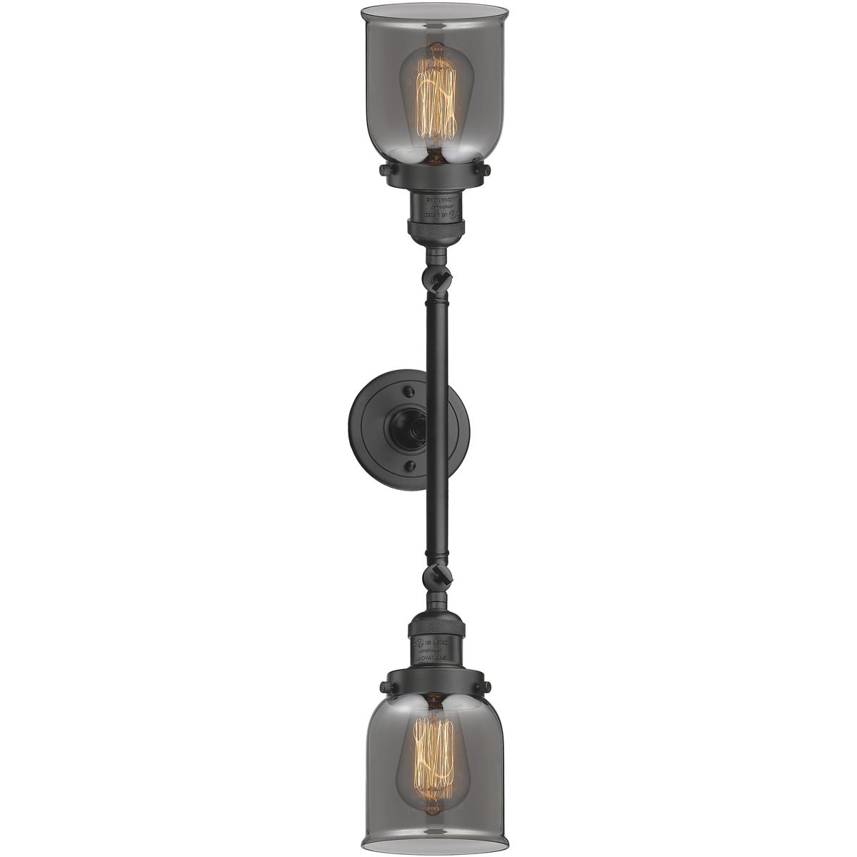 Innovations Lighting 208-OB-G53 Franklin Restoration Small Bell 2 Light 16 inch Oil Rubbed Bronze Bath Vanity Light Wall Light in Plated Smoke Glass, 