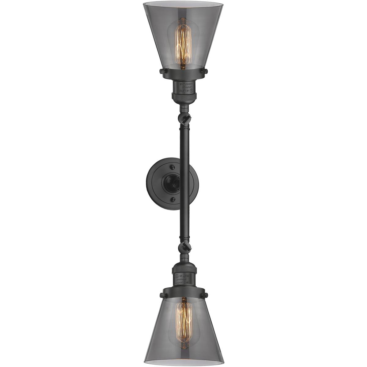 Innovations Lighting 208-OB-G63 Franklin Restoration Small Cone 2 Light 16 inch Oil Rubbed Bronze Bath Vanity Light Wall Light in Light Smoke Glass, F