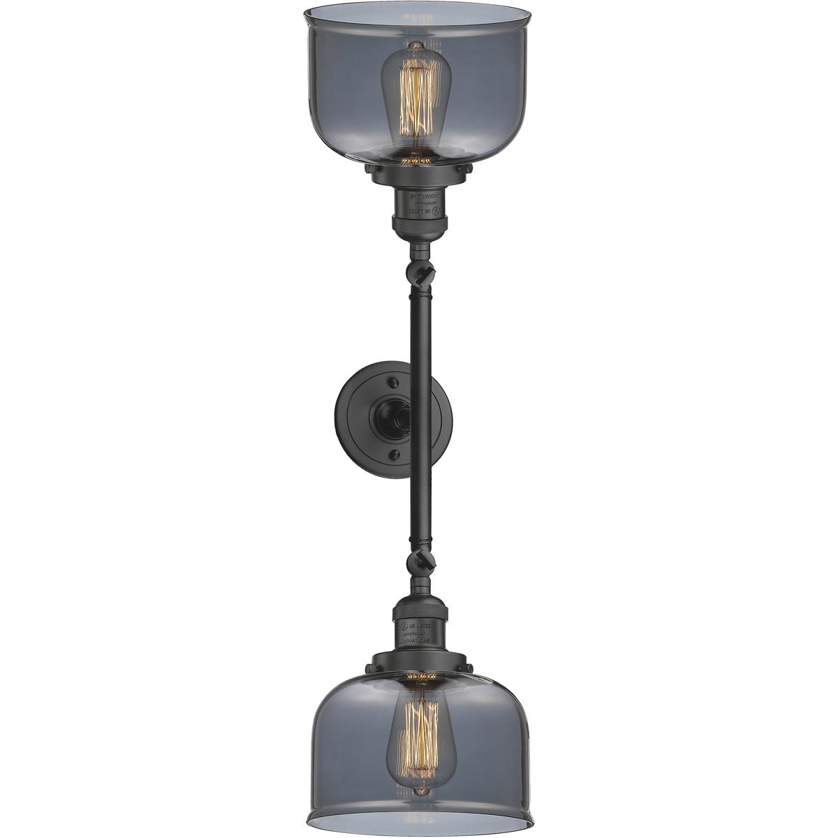 Innovations Lighting 208-OB-G73 Franklin Restoration Large Bell 2 Light 19 inch Oil Rubbed Bronze Bath Vanity Light Wall Light in Plated Smoke Glass, 