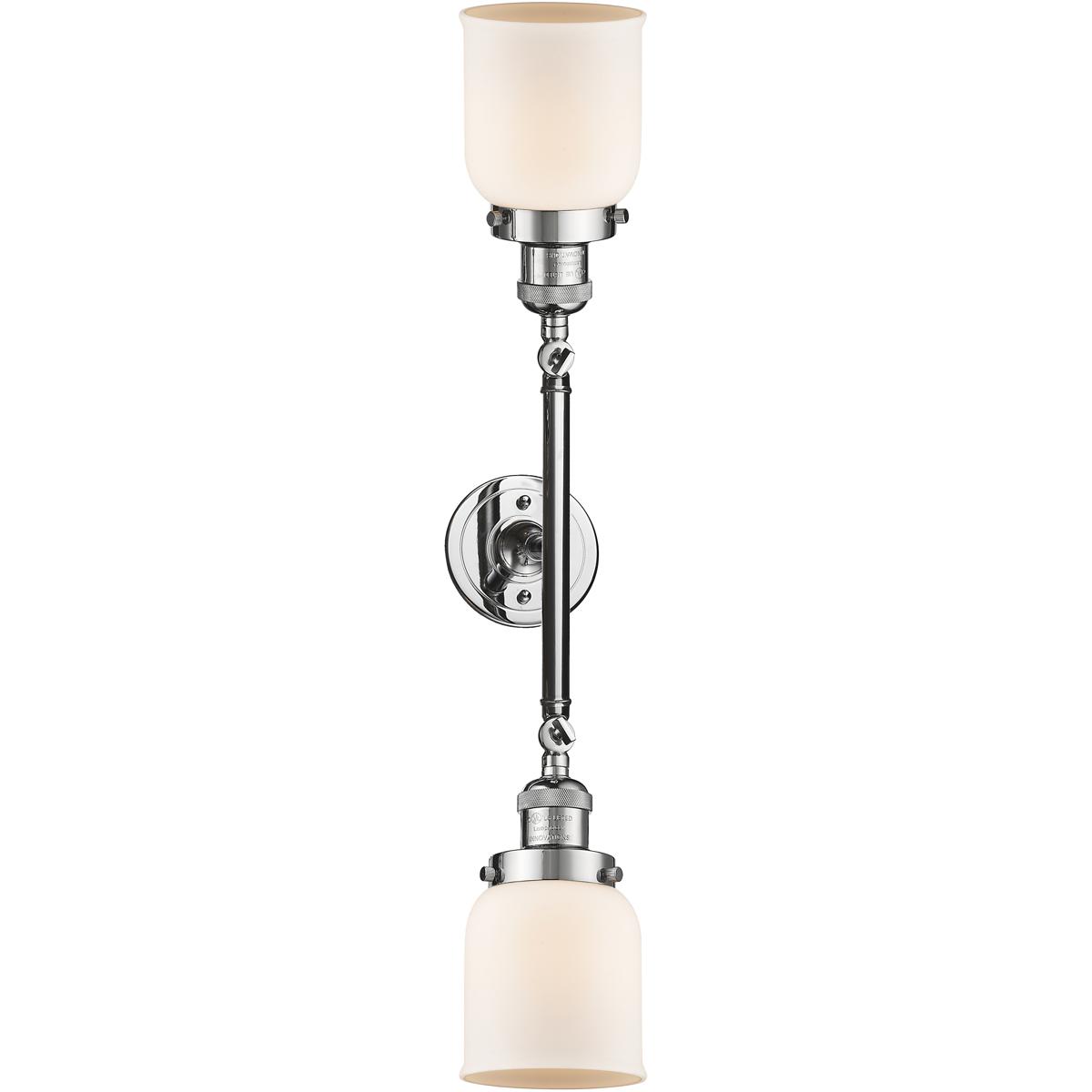 Innovations Lighting 208-PC-G51 Franklin Restoration Small Bell 2 Light 16 inch Polished Chrome Bath Vanity Light Wall Light in Matte White Glass, Fra