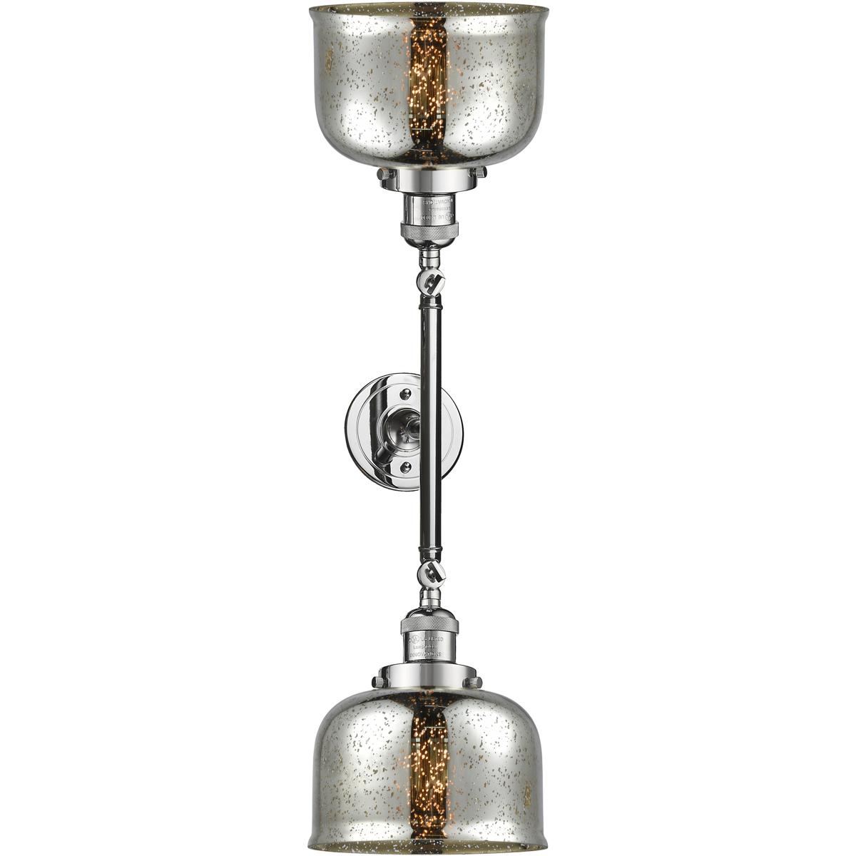 Innovations Lighting 208-PC-G78 Franklin Restoration Large Bell 2 Light 18 inch Polished Chrome Bath Vanity Light Wall Light in Silver Plated Mercury