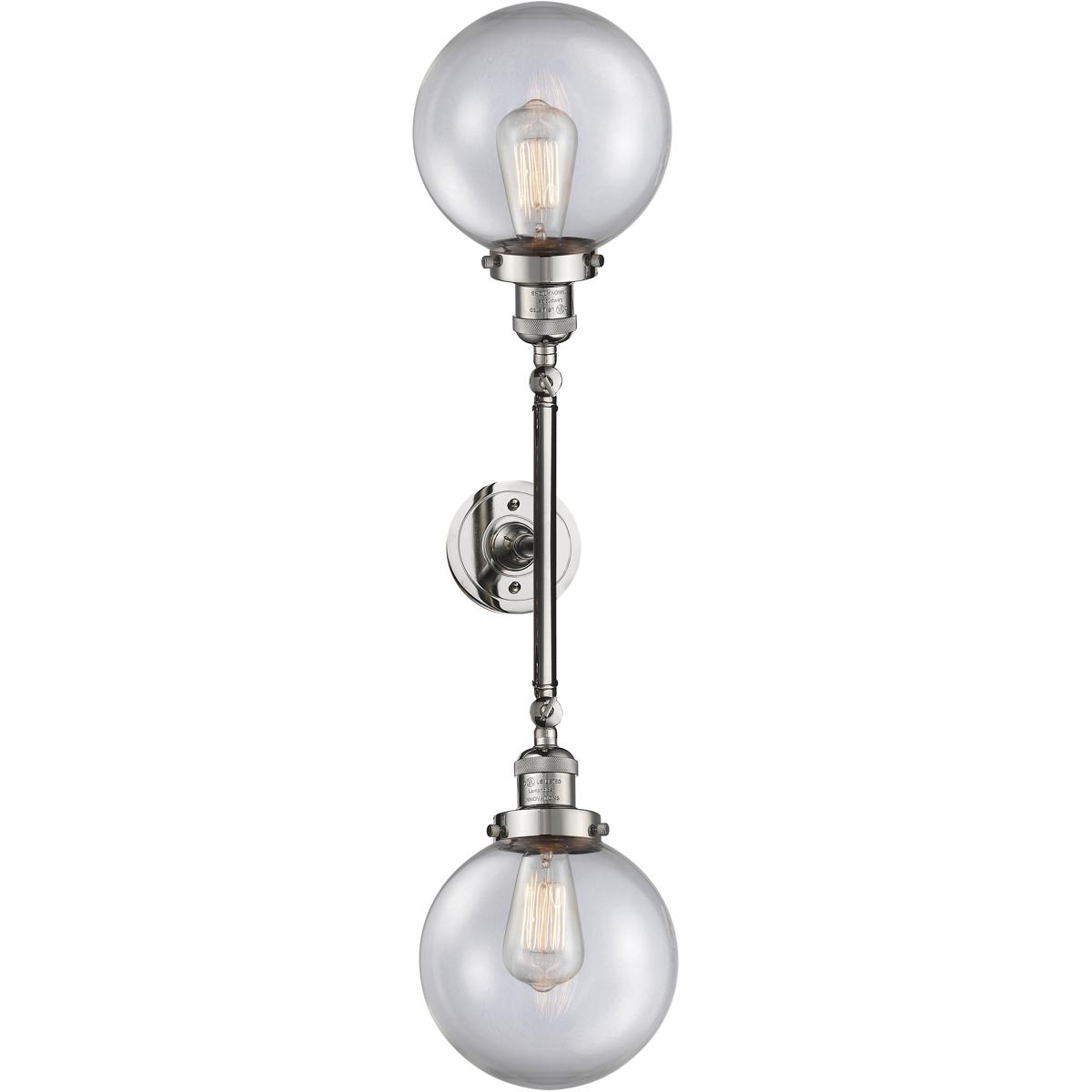 Innovations Lighting 208-PN-G202-8 Franklin Restoration Large Beacon 2 Light 19 inch Polished Nickel Bath Vanity Light Wall Light in Clear Glass, Fran