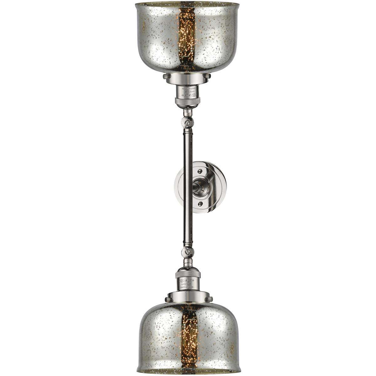 Innovations Lighting 208-PN-G78 Franklin Restoration Large Bell 2 Light 18 inch Polished Nickel Bath Vanity Light Wall Light in Silver Plated Mercury 