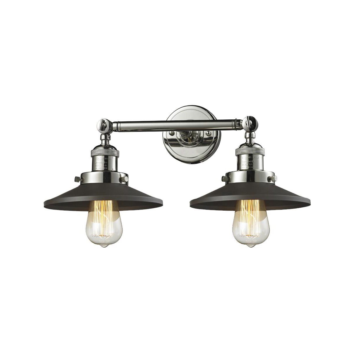 Innovations Lighting 208-PN-M6BK-LED Franklin Restoration Railroad LED 18 inch Polished Nickel Bath Vanity Light Wall Light in Matte Black, Franklin R