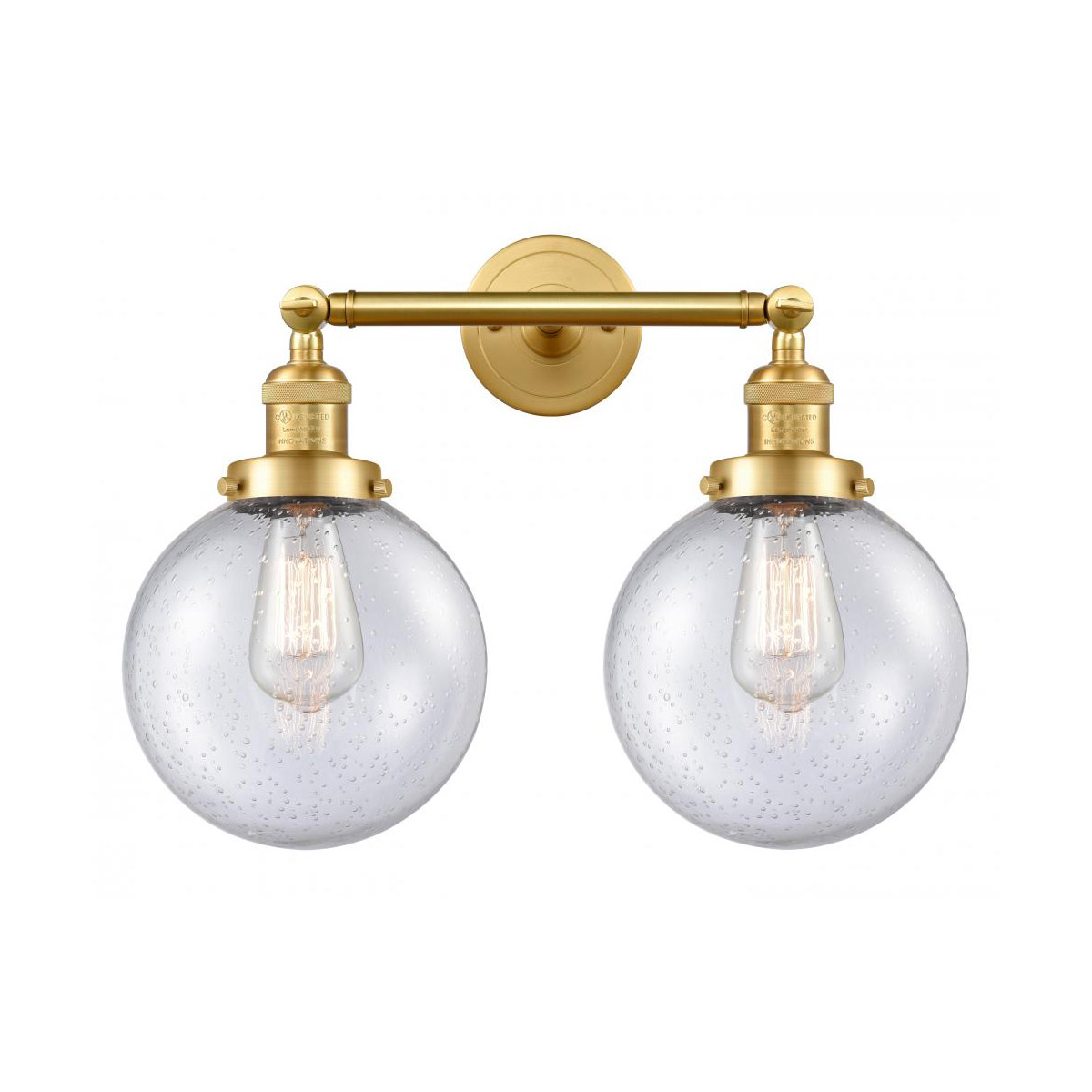 Innovations Lighting 208-SG-G204-8 Franklin Restoration Large Beacon 2 Light 19 inch Satin Gold Bath Vanity Light Wall Light in Seedy Glass, Franklin