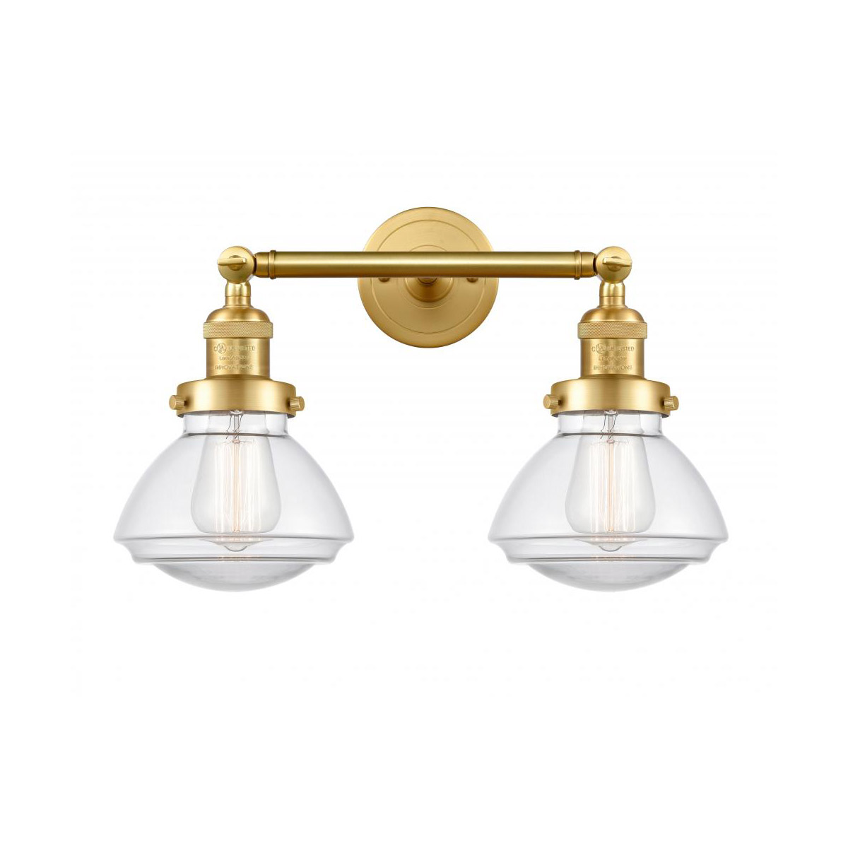 Innovations Lighting 208-SG-G322 Franklin Restoration Olean 2 Light 17 inch Satin Gold Bath Vanity Light Wall Light in Clear Glass, Franklin Restorati