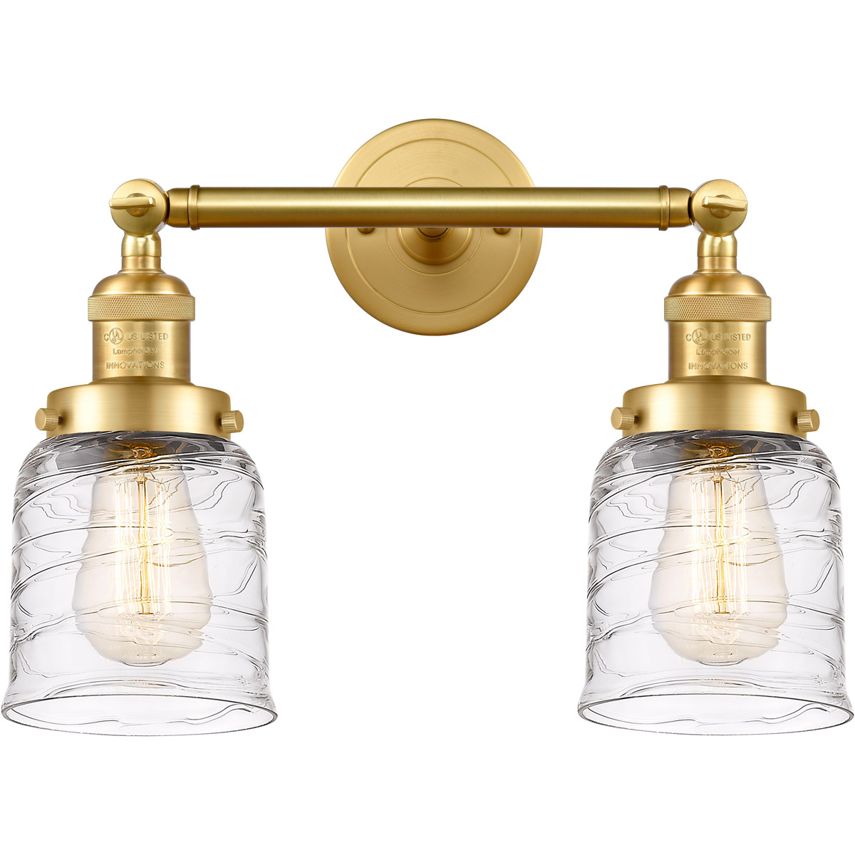 Innovations Lighting 208-SG-G513-LED Franklin Restoration Bell LED 16 inch Satin Gold Bath Vanity Light Wall Light in Deco Swirl Glass