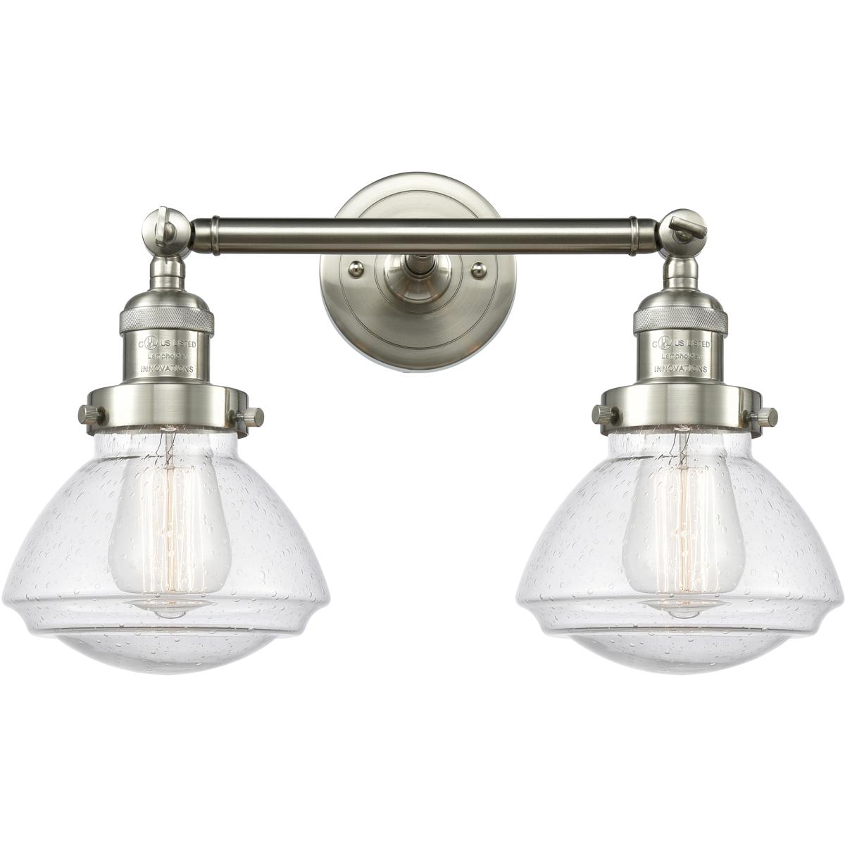 Innovations Lighting 208-SN-G324-LED Franklin Restoration Olean LED 17 inch Brushed Satin Nickel Bath Vanity Light Wall Light in Seedy Glass, Franklin