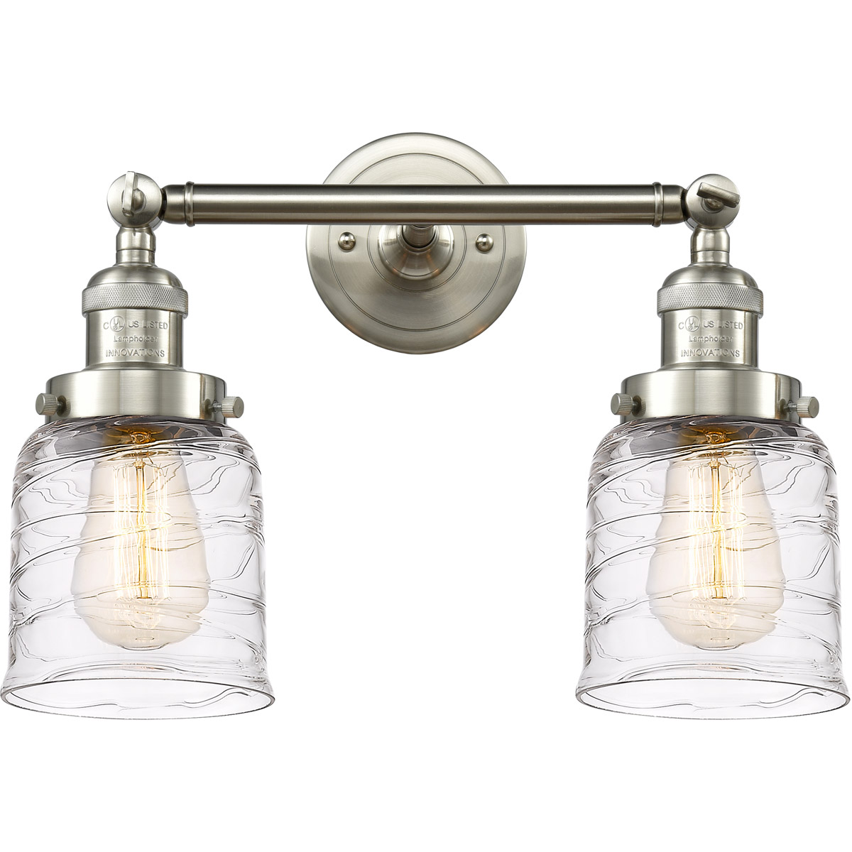 Innovations Lighting 208-SN-G513-LED Franklin Restoration Bell LED 16 inch Brushed Satin Nickel Bath Vanity Light Wall Light in Deco Swirl Glass