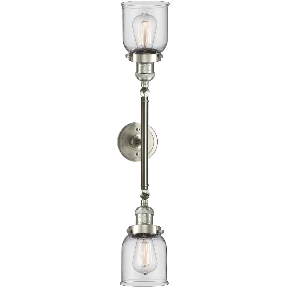 Innovations Lighting 208-SN-G52 Franklin Restoration Small Bell 2 Light 16 inch Brushed Satin Nickel Bath Vanity Light Wall Light in Clear Glass, Fran