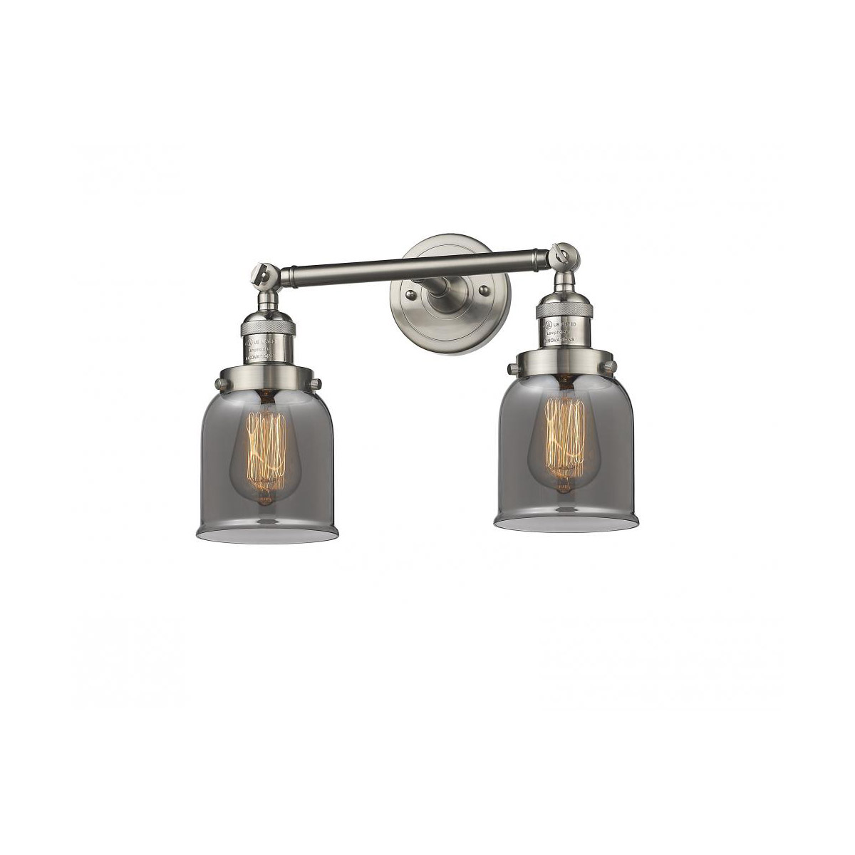 Innovations Lighting 208-SN-G53-LED Franklin Restoration Small Bell LED 16 inch Brushed Satin Nickel Bath Vanity Light Wall Light in Plated Smoke Glas