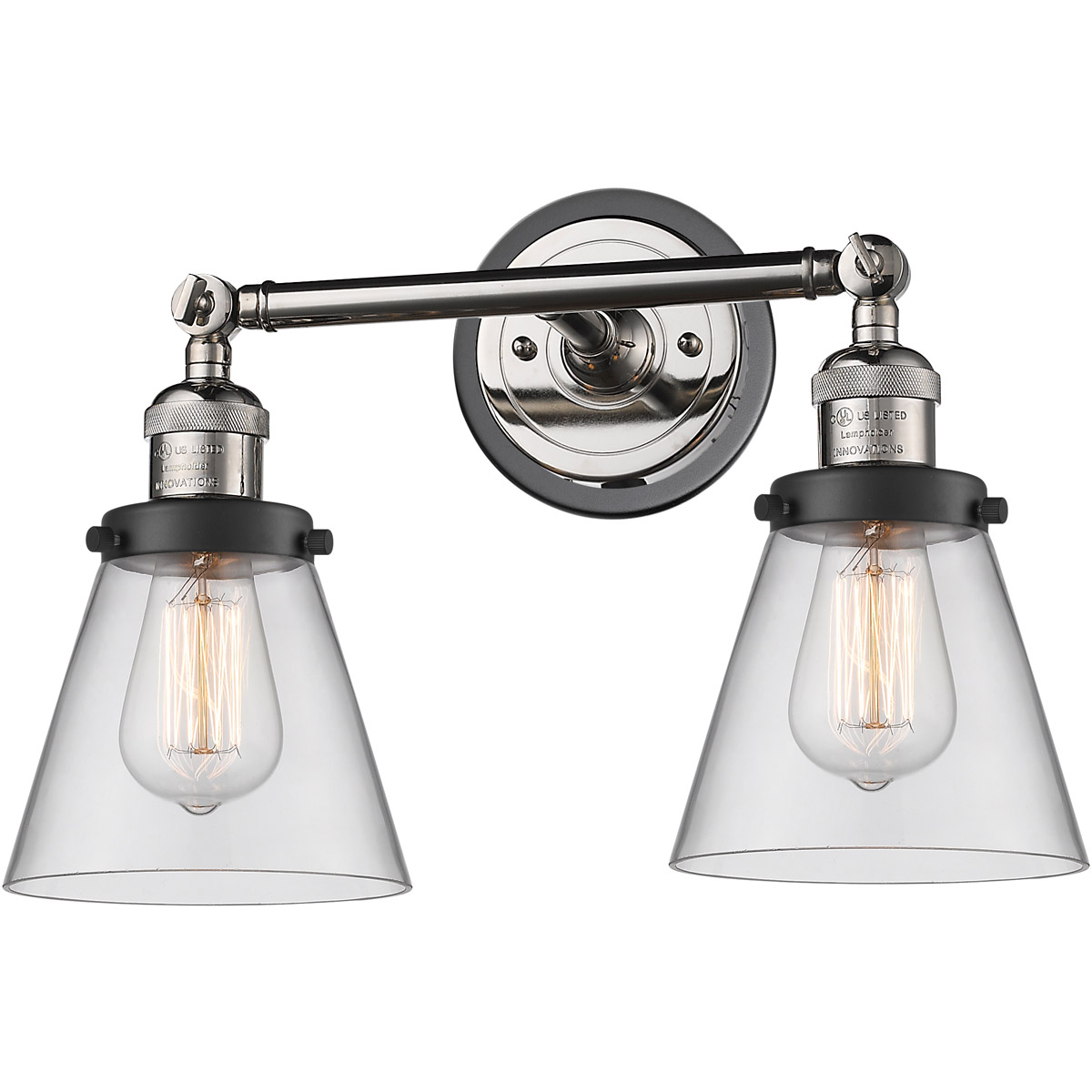 Innovations Lighting 208BP-PNBK-G62 Franklin Restoration Small Cone 2 Light 16 inch Polished Nickel/Matte Black Bath Vanity Light Wall Light in Clear