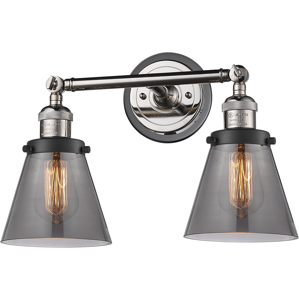 Innovations Lighting 208BP-PNBK-G63 Franklin Restoration Small Cone 2 Light 16 inch Polished Nickel/Matte Black Bath Vanity Light Wall Light in Plated