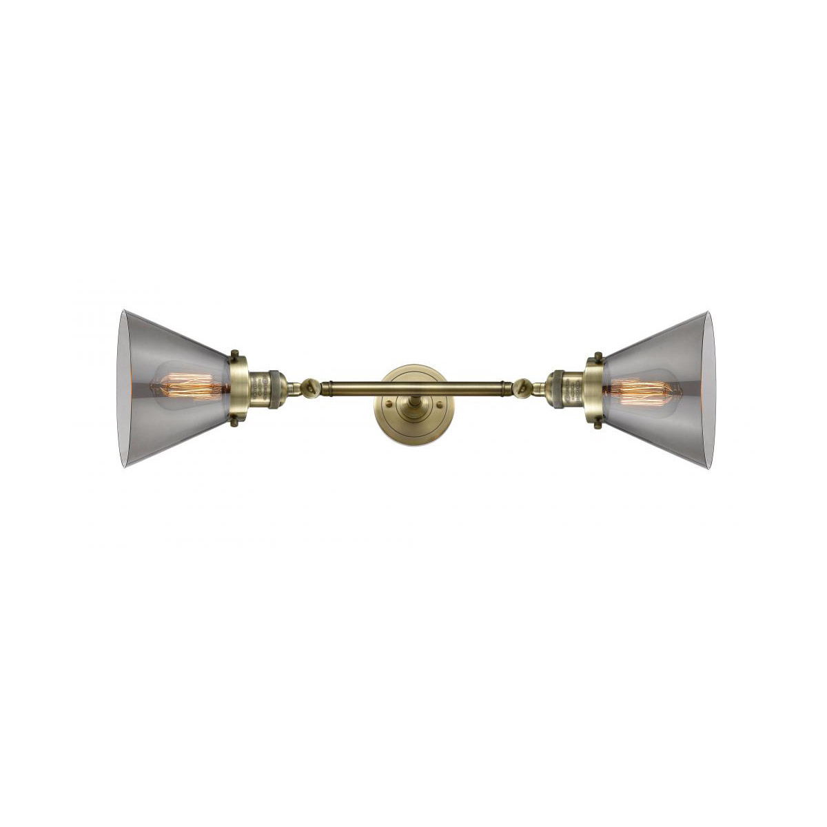 Innovations Lighting 208L-AB-G43-LED Franklin Restoration Large Cone LED 8 inch Antique Brass Bath Vanity Light Wall Light in Plated Smoke Glass, Fran