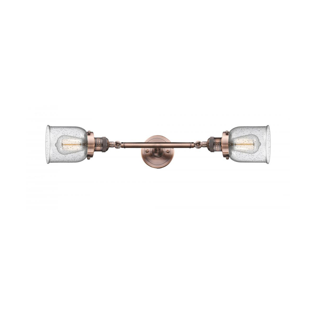 Innovations Lighting 208L-AC-G54 Franklin Restoration Small Bell 2 Light 5 inch Antique Copper Bath Vanity Light Wall Light in Seedy Glass, Franklin R
