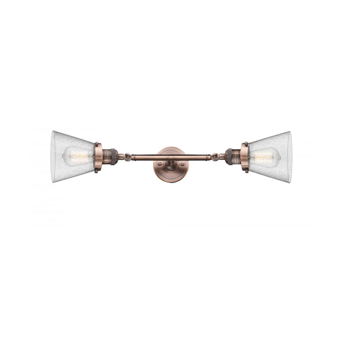 Innovations Lighting 208L-AC-G64 Franklin Restoration Small Cone 2 Light 6 inch Antique Copper Bath Vanity Light Wall Light in Seedy Glass, Franklin R