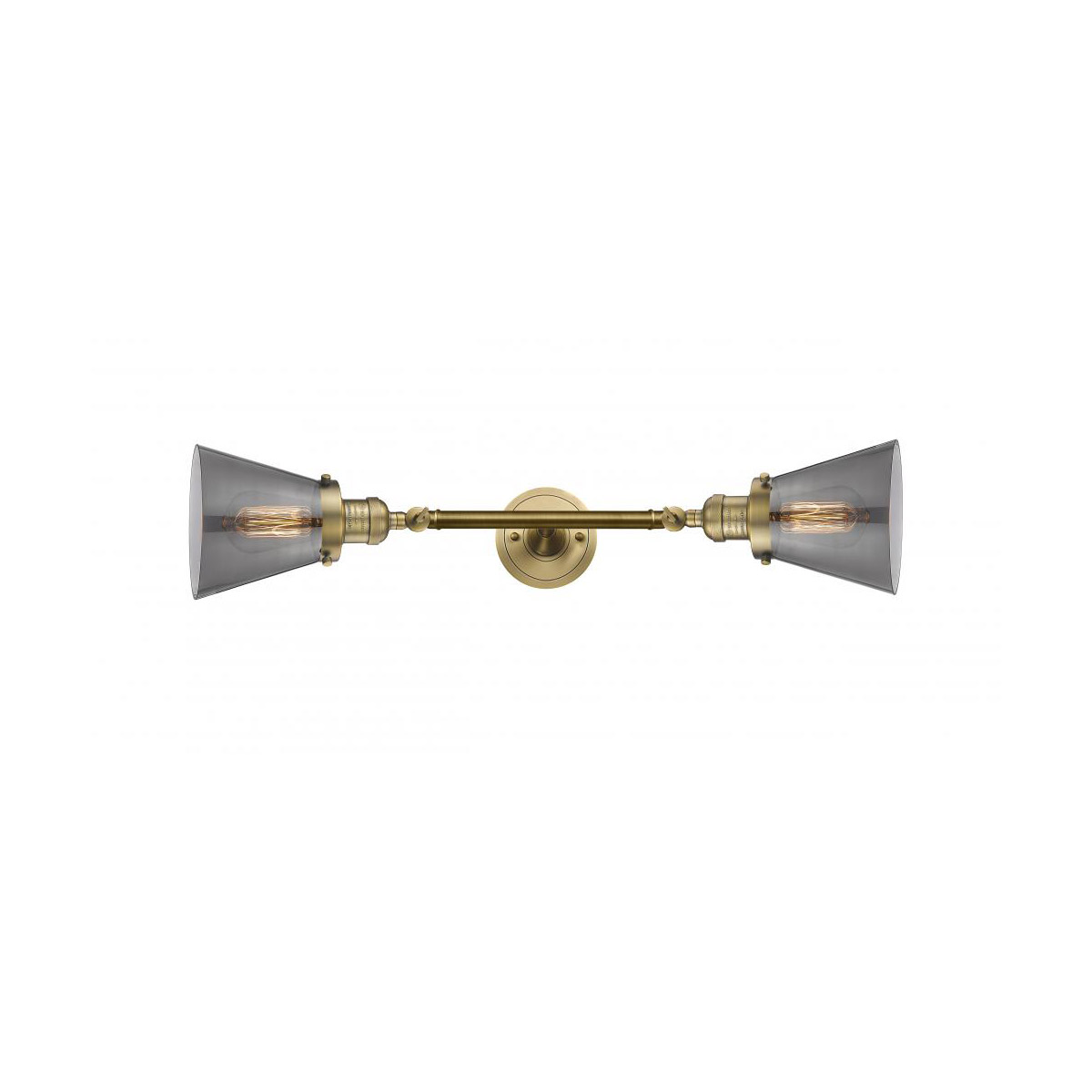 Innovations Lighting 208L-BB-G63-LED Franklin Restoration Small Cone LED 6 inch Brushed Brass Bath Vanity Light Wall Light in Plated Smoke Glass, Fran