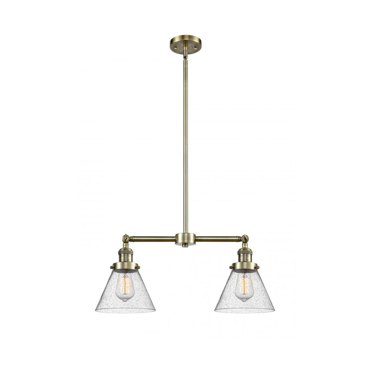 Innovations Lighting 209-AB-G44 Franklin Restoration Large Cone 2 Light 21 inch Antique Brass Chandelier Ceiling Light in Seedy Glass, Franklin Restor