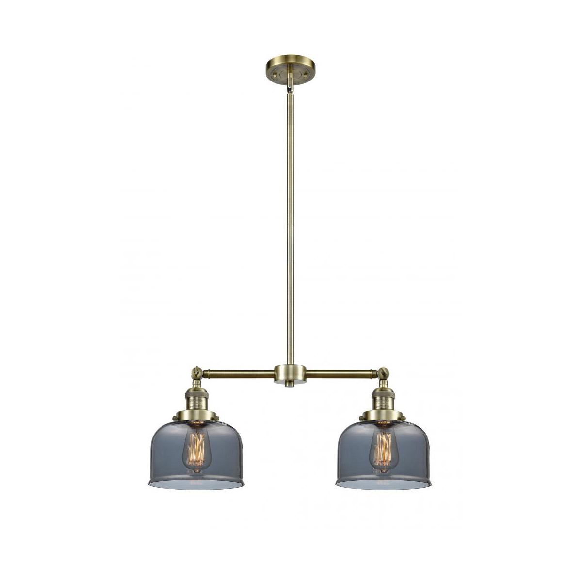 Innovations Lighting 209-AB-G73 Franklin Restoration Large Bell 2 Light 21 inch Antique Brass Chandelier Ceiling Light in Plated Smoke Glass, Franklin