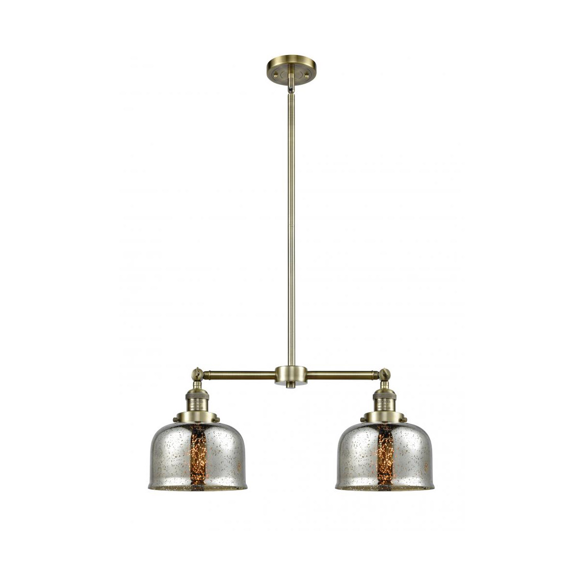 Innovations Lighting 209-AB-G78 Franklin Restoration Large Bell 2 Light 24 inch Antique Brass Chandelier Ceiling Light in Silver Plated Mercury Glass,