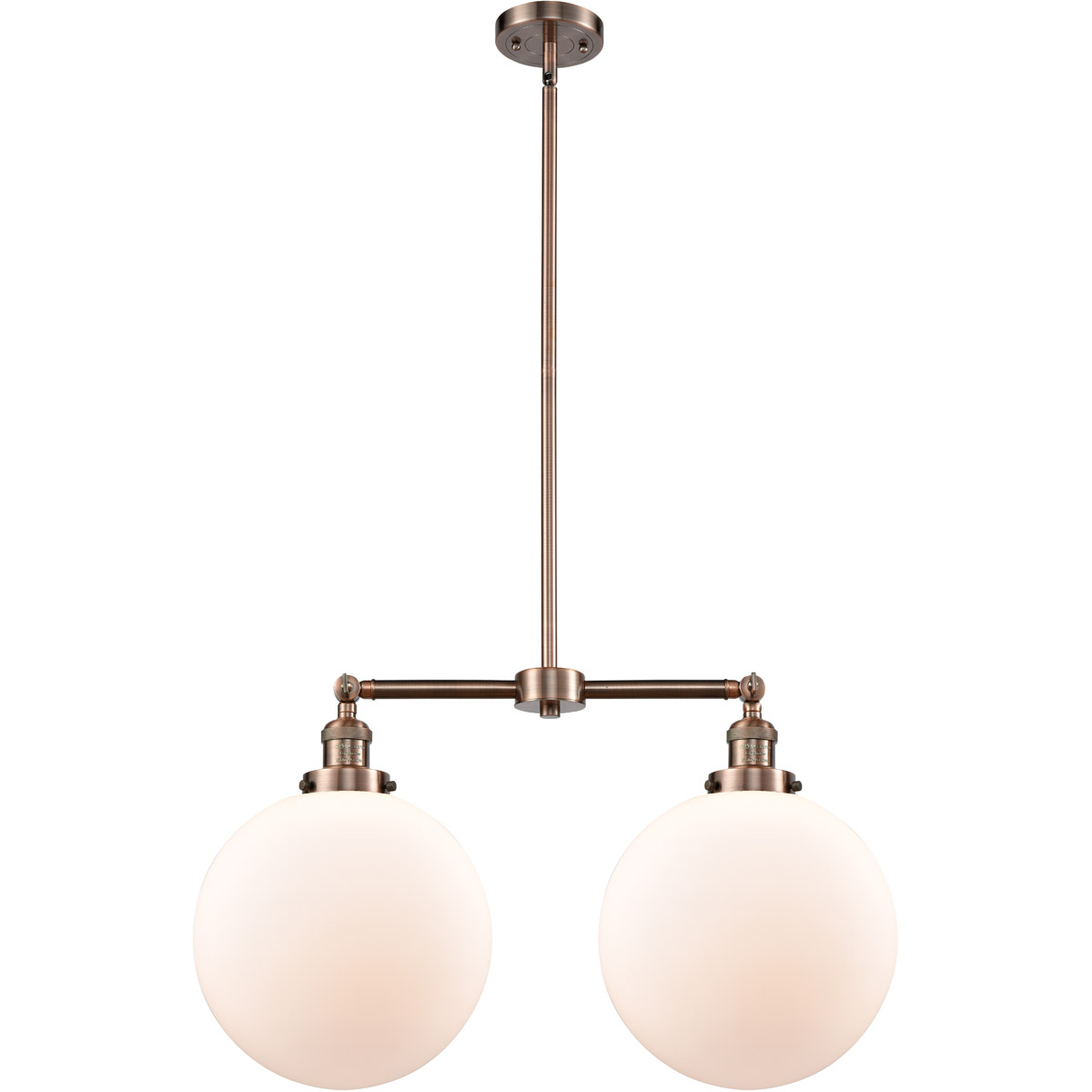 Innovations Lighting 209-AC-G201-12-LED Franklin Restoration XX-Large Beacon LED 27 inch Antique Copper Chandelier Ceiling Light in Matte White Glass,