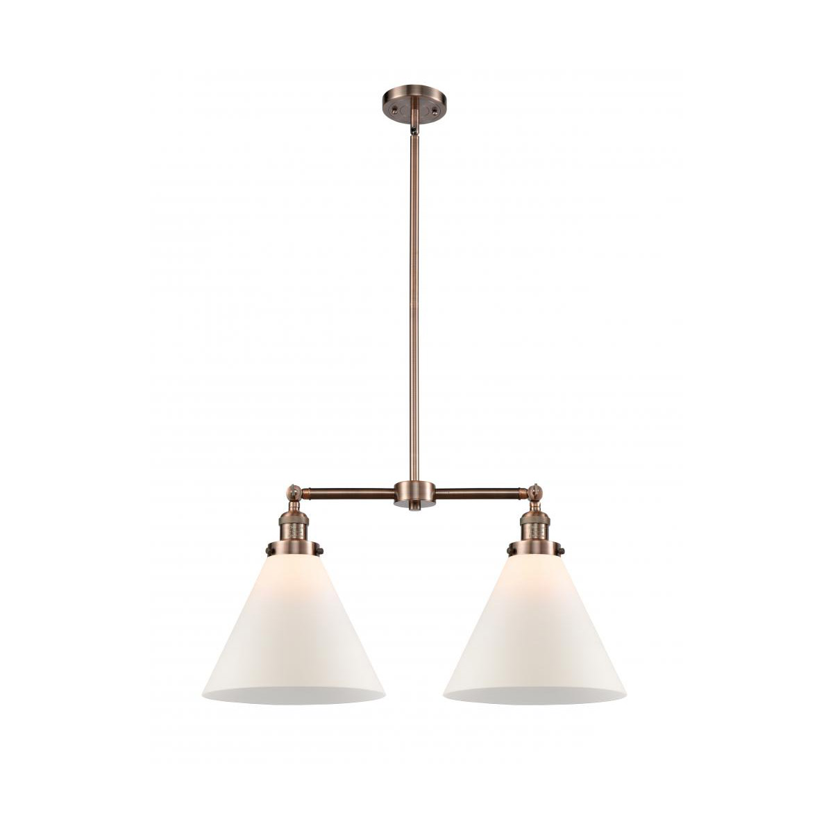 Innovations Lighting 209-AC-G41-L Franklin Restoration X-Large Cone 2 Light 21 inch Antique Copper Chandelier Ceiling Light in Matte White Glass, Fran