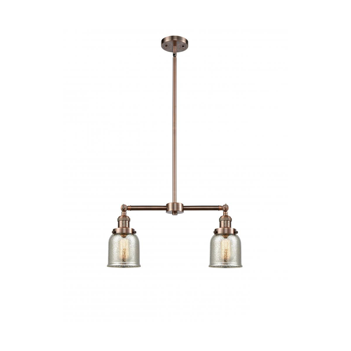 Innovations Lighting 209-AC-G58-LED Franklin Restoration Small Bell LED 21 inch Antique Copper Chandelier Ceiling Light in Silver Plated Mercury Glass