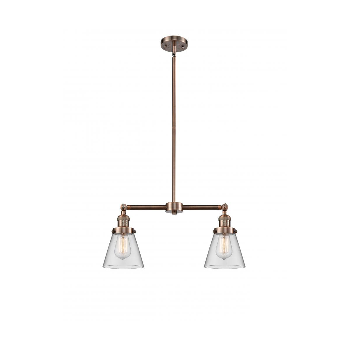 Innovations Lighting 209-AC-G62 Franklin Restoration Small Cone 2 Light 21 inch Antique Copper Chandelier Ceiling Light in Clear Glass, Franklin Resto