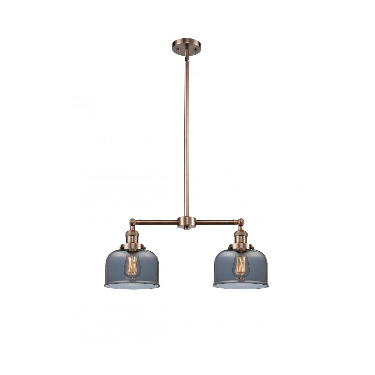 Innovations Lighting 209-AC-G73 Franklin Restoration Large Bell 2 Light 21 inch Antique Copper Chandelier Ceiling Light in Light Smoke Glass, Franklin