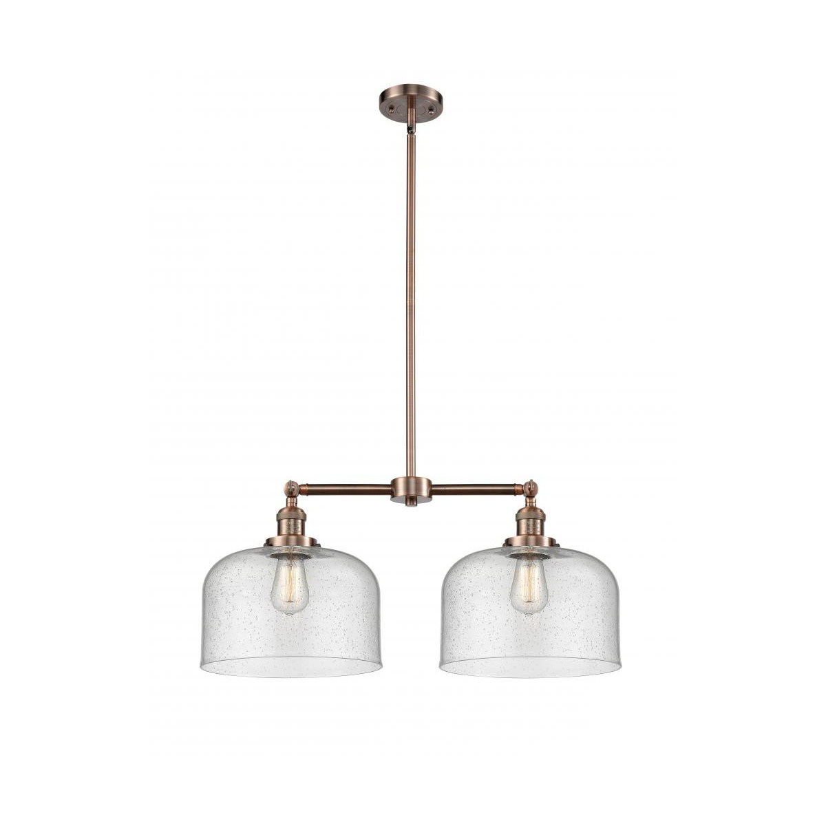 Innovations Lighting 209-AC-G74-L-LED Franklin Restoration X-Large Bell LED 21 inch Antique Copper Chandelier Ceiling Light in Seedy Glass, Franklin R