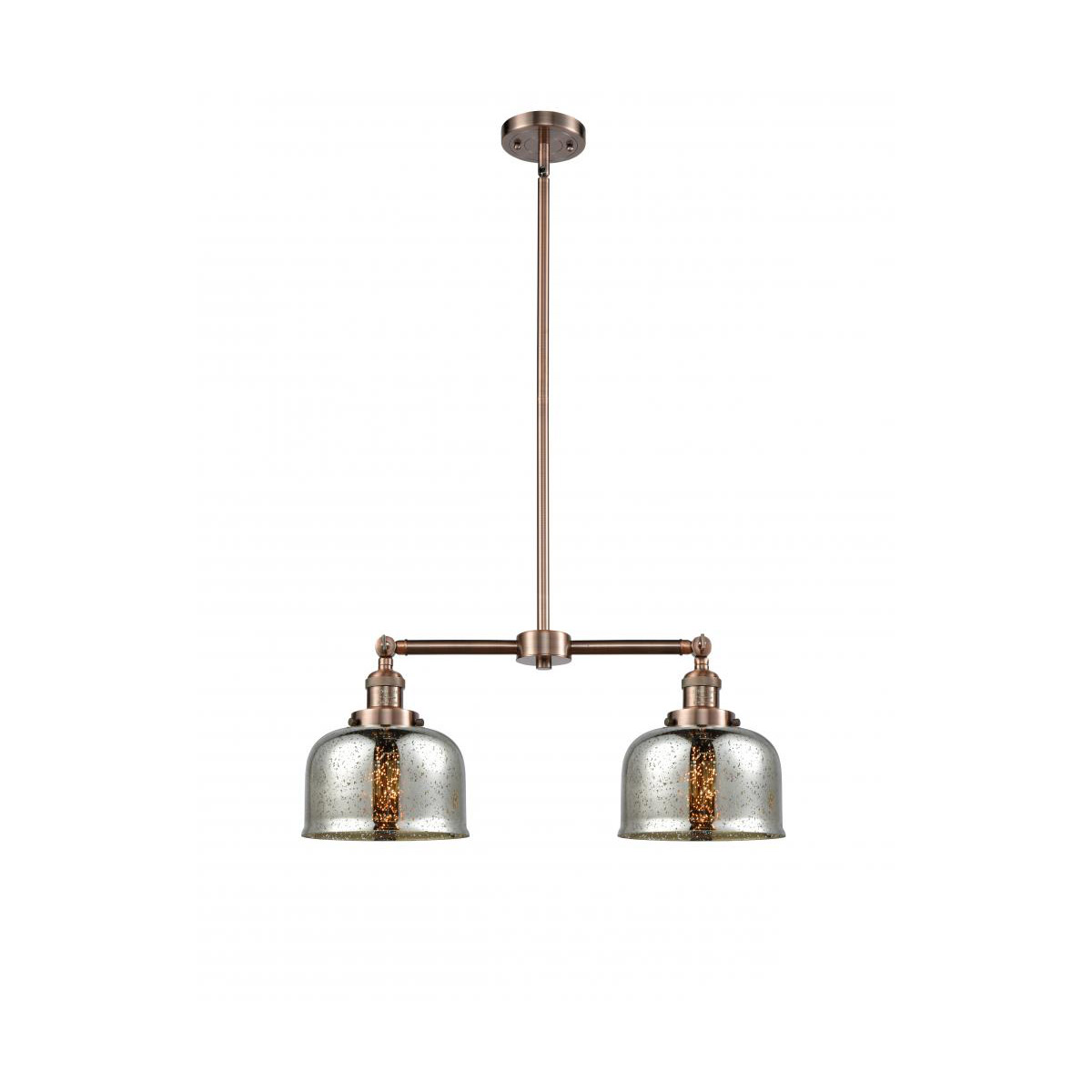 Innovations Lighting 209-AC-G78 Franklin Restoration Large Bell 2 Light 24 inch Antique Copper Chandelier Ceiling Light in Silver Plated Mercury Glass