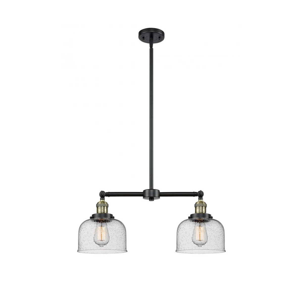 Innovations Lighting 209-BAB-G74 Franklin Restoration Large Bell 2 Light 21 inch Black Antique Brass Chandelier Ceiling Light in Seedy Glass, Franklin