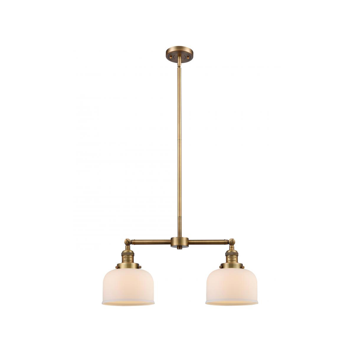 Innovations Lighting 209-BB-G71 Franklin Restoration Large Bell 2 Light 43 inch Brushed Brass Island Light Ceiling Light in Matte White Glass, Frankli