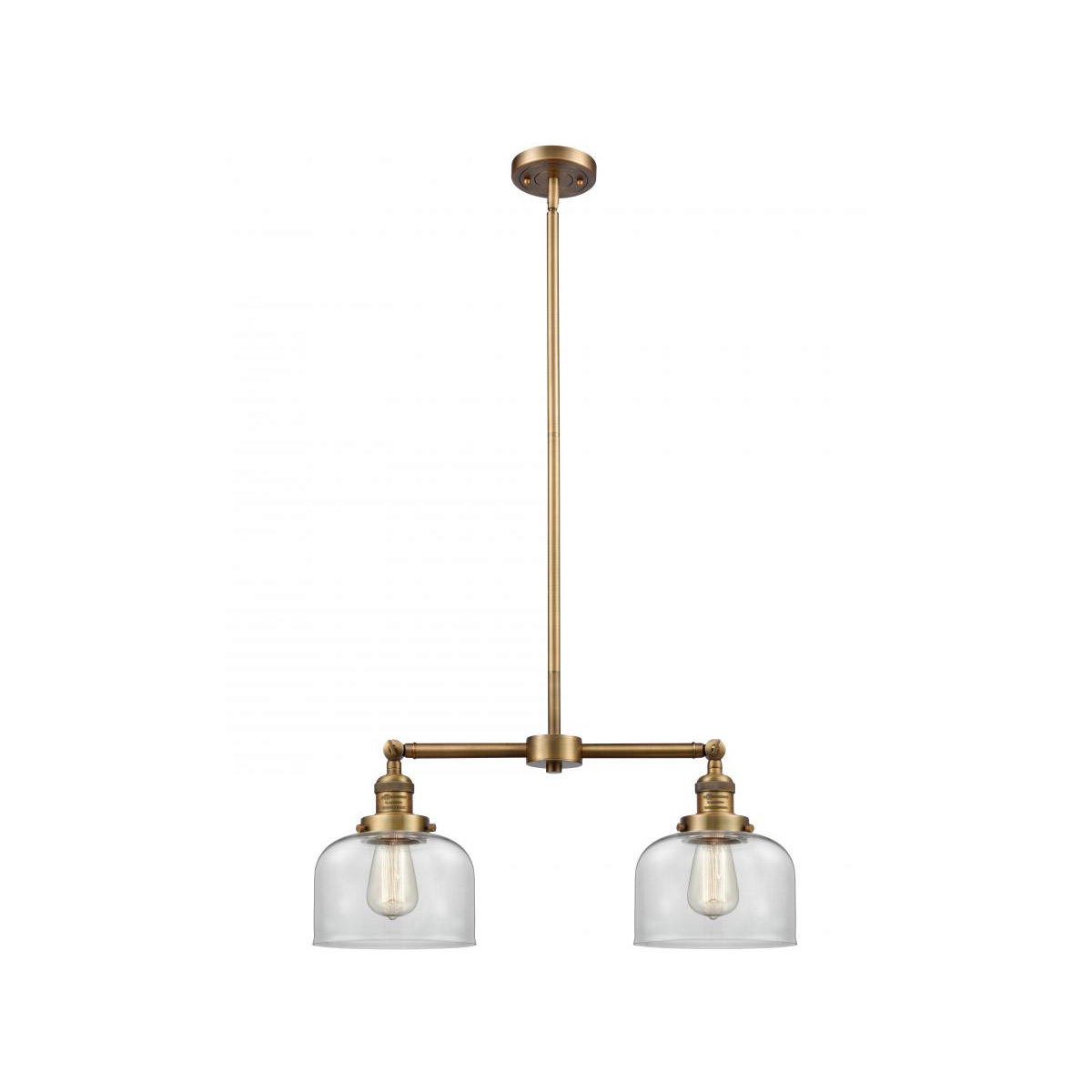 Innovations Lighting 209-BB-G72 Franklin Restoration Large Bell 2 Light 43 inch Brushed Brass Island Light Ceiling Light in Clear Glass, Franklin Rest
