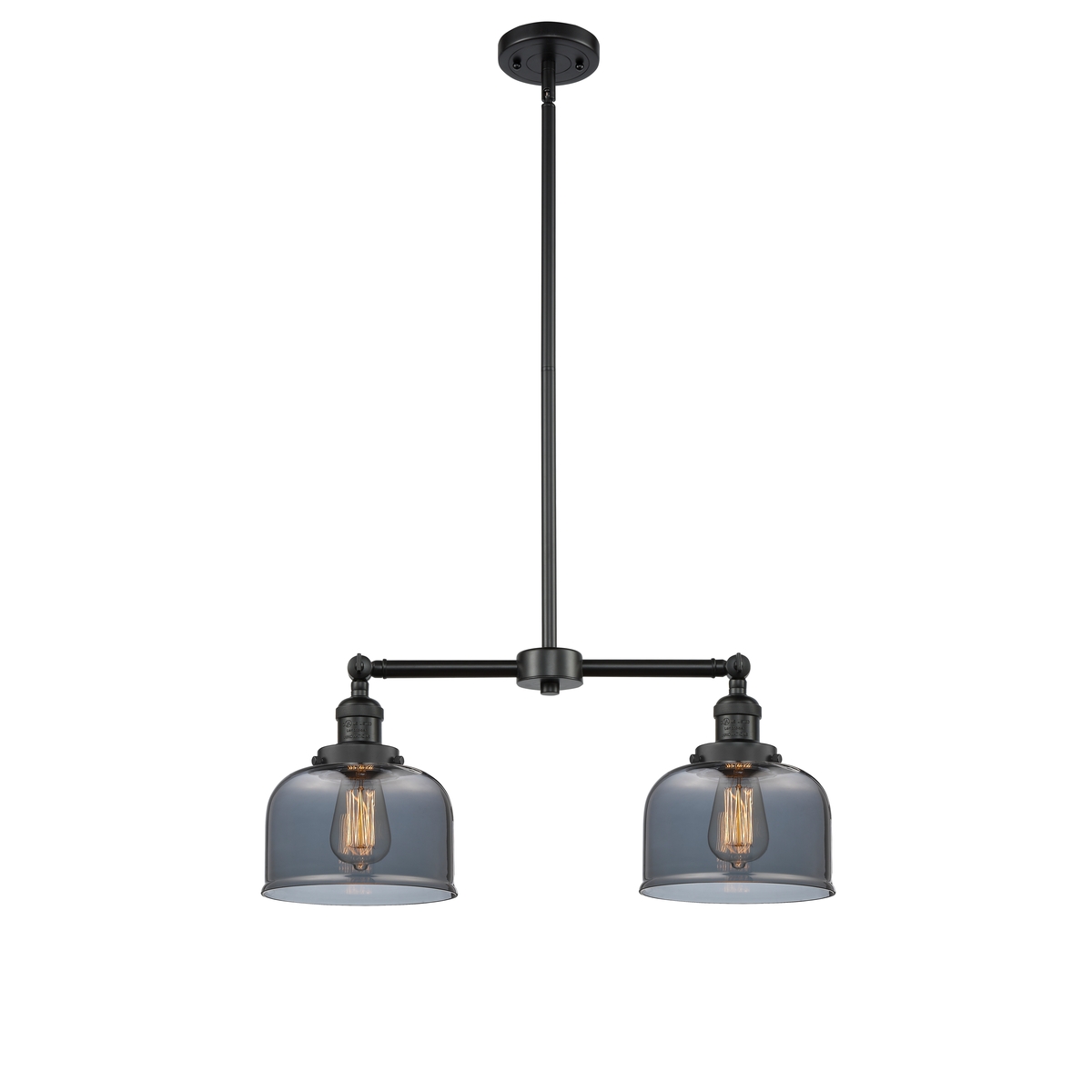Innovations Lighting 209-BK-G73 Franklin Restoration Large Bell 2 Light 21 inch Matte Black Chandelier Ceiling Light in Plated Smoke Glass, Franklin R