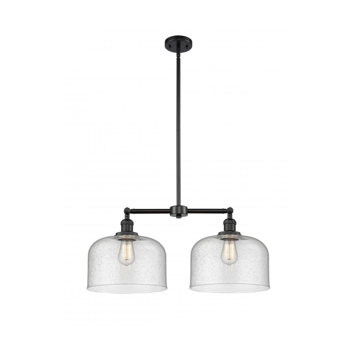 Innovations Lighting 209-BK-G74-L Franklin Restoration X-Large Bell 2 Light 21 inch Matte Black Chandelier Ceiling Light in Seedy Glass, Franklin Rest