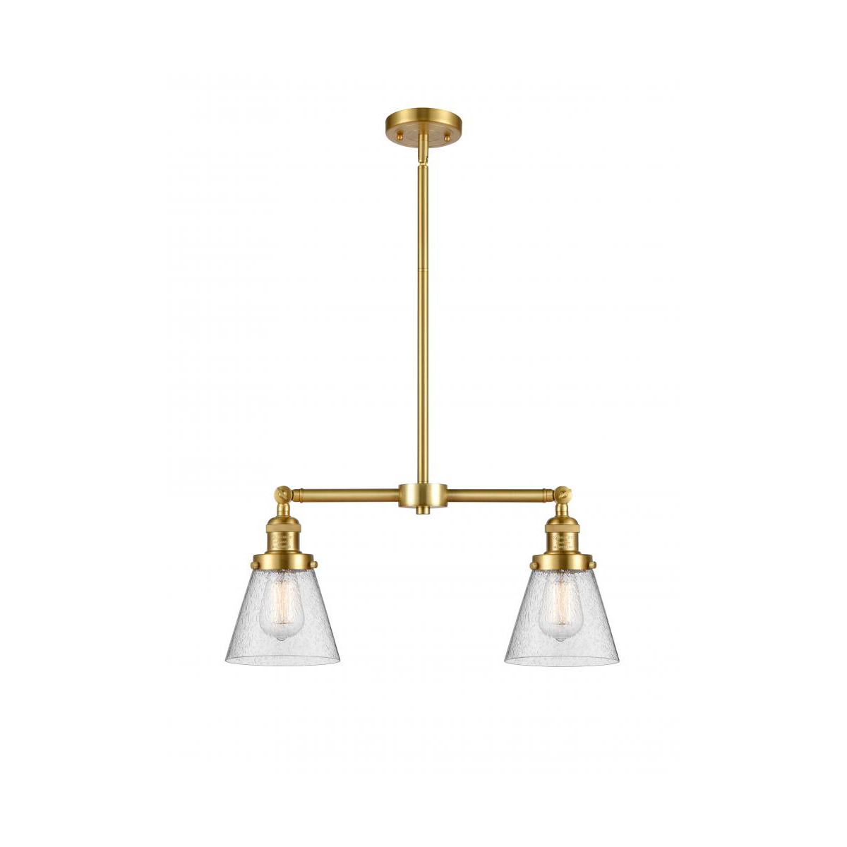Innovations Lighting 209-SG-G64 Franklin Restoration Small Cone 2 Light 21 inch Satin Gold Island Light Ceiling Light in Seedy Glass, Franklin Restora