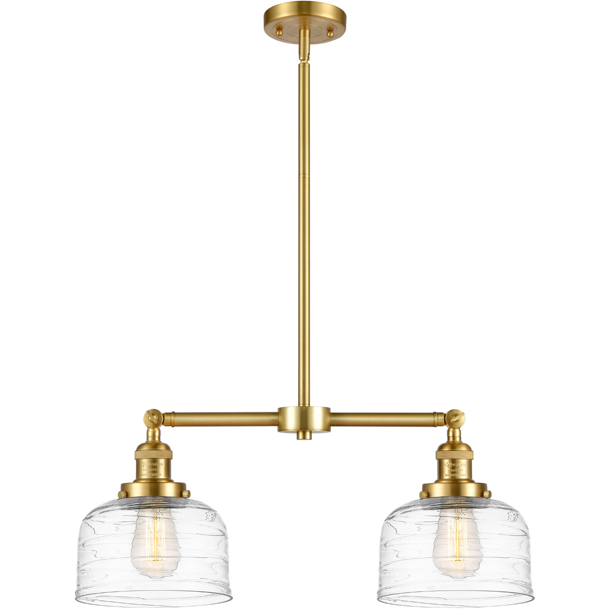 Innovations Lighting 209-SG-G713-LED Franklin Restoration Bell LED 21 inch Satin Gold Island Light Ceiling Light in Clear Deco Swirl Glass