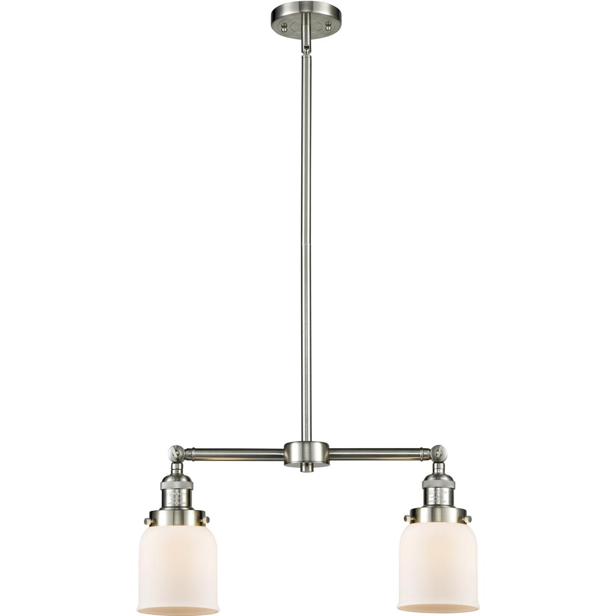 Innovations Lighting 209-SN-G51 Franklin Restoration Small Bell 2 Light 43 inch Brushed Satin Nickel Island Light Ceiling Light in Matte White Glass,