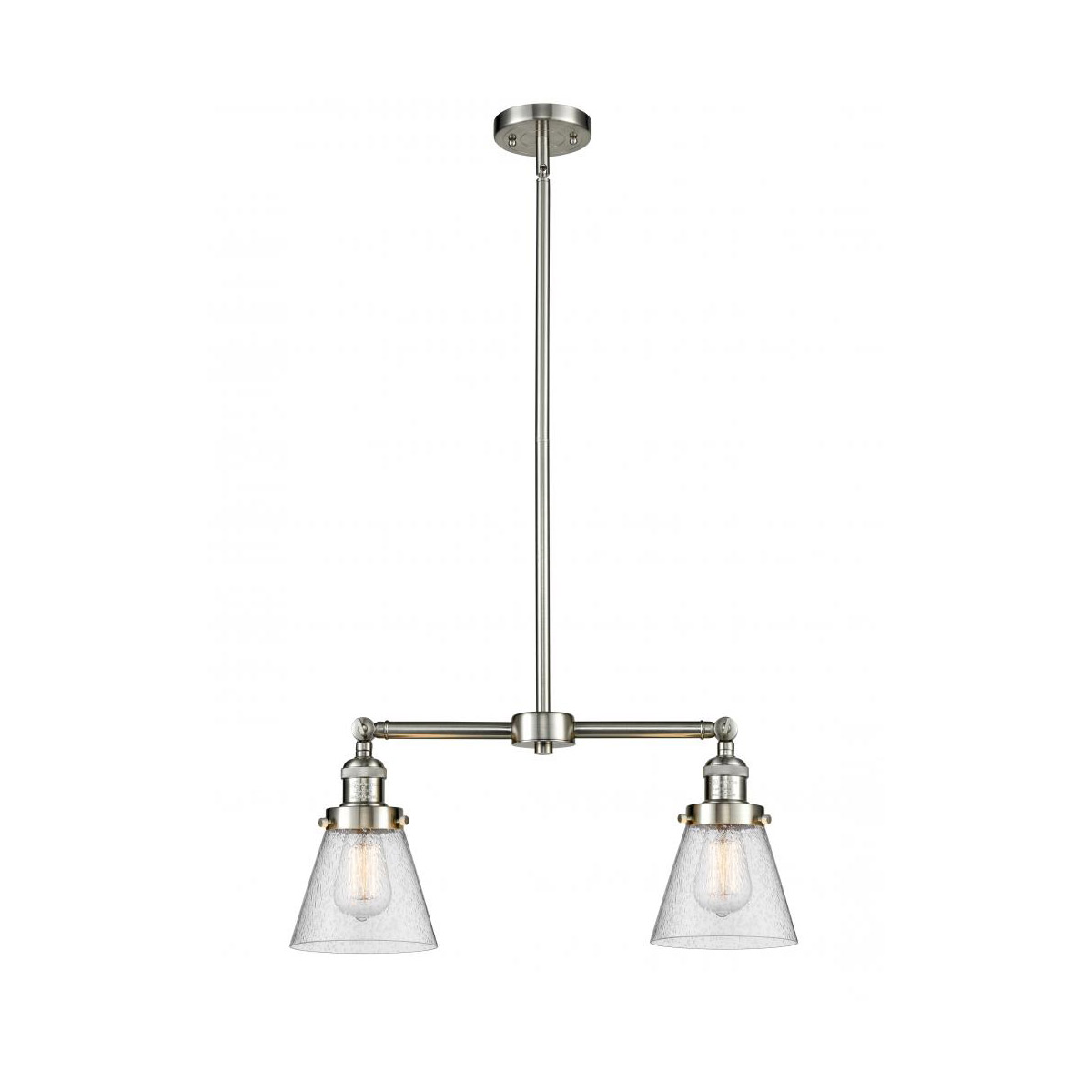 Innovations Lighting 209-SN-G64 Franklin Restoration Small Cone 2 Light 21 inch Brushed Satin Nickel Chandelier Ceiling Light in Seedy Glass, Franklin