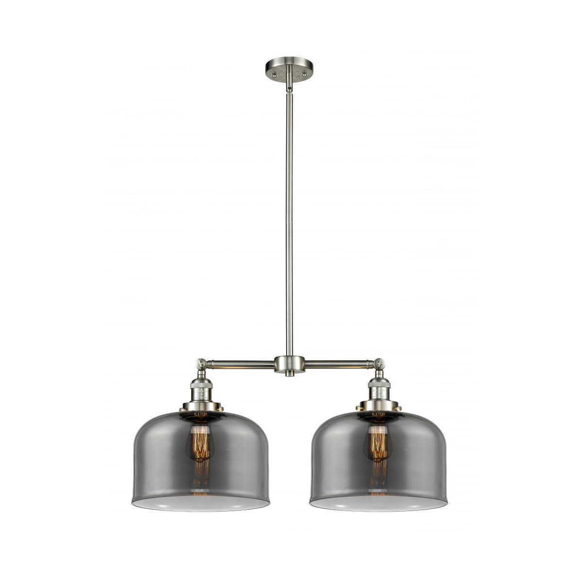 Innovations Lighting 209-SN-G73-L Franklin Restoration X-Large Bell 2 Light 21 inch Brushed Satin Nickel Chandelier Ceiling Light in Plated Smoke Glas
