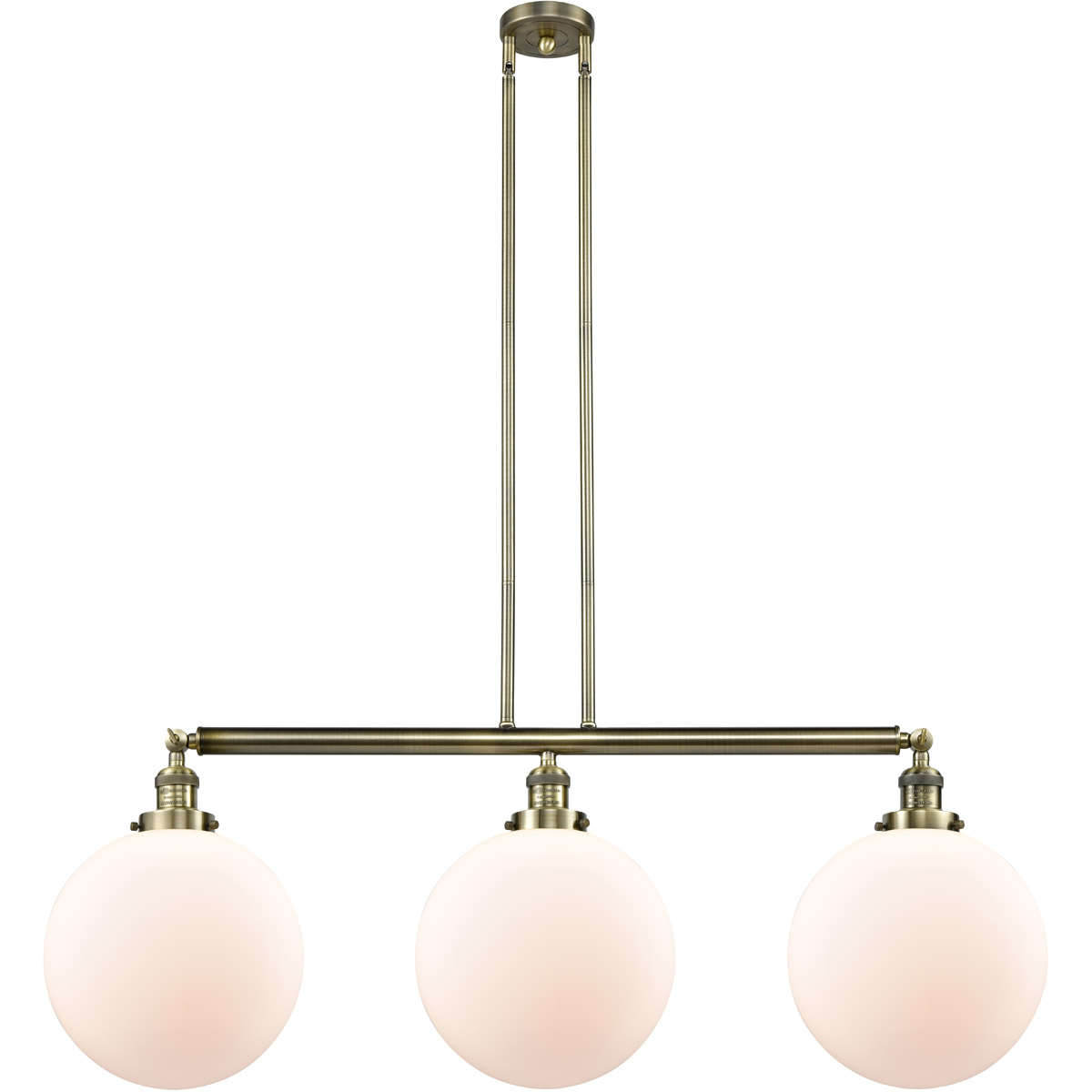 Innovations Lighting 213-AB-G201-12 Franklin Restoration XX-Large Beacon 3 Light 44 inch Antique Brass Island Light Ceiling Light in Matte White Glass